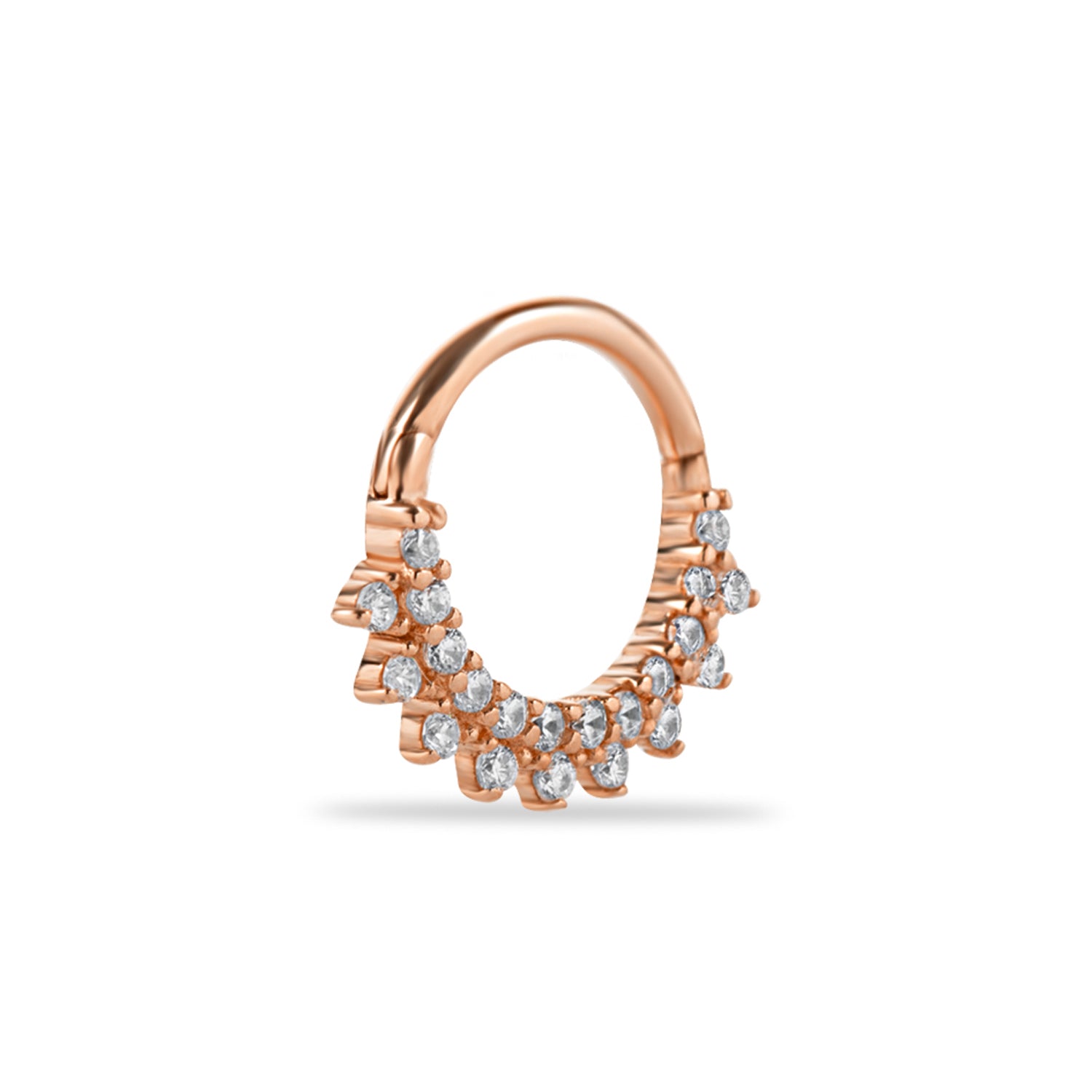 8mm Hoop piercing earring with clear zircons - 14K Solid Rose Gold