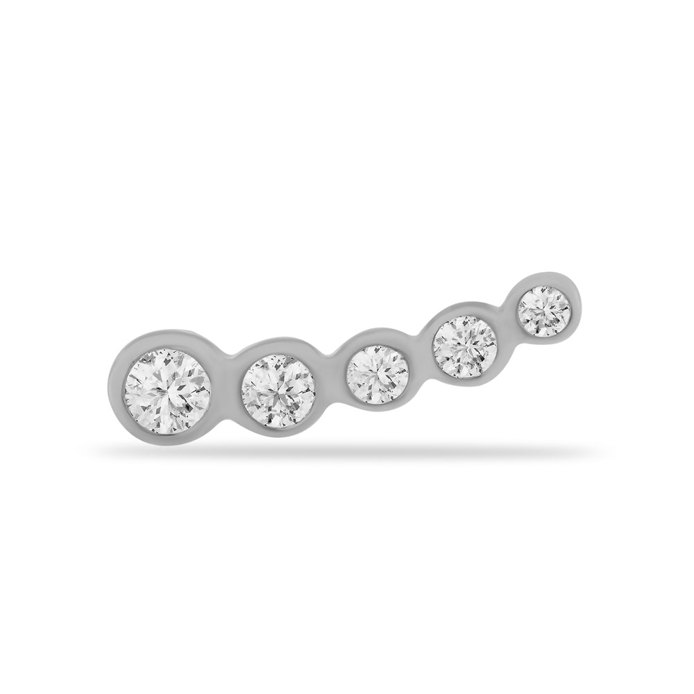 Climber stud piercing earring with clear zircons - 14K Solid White Gold