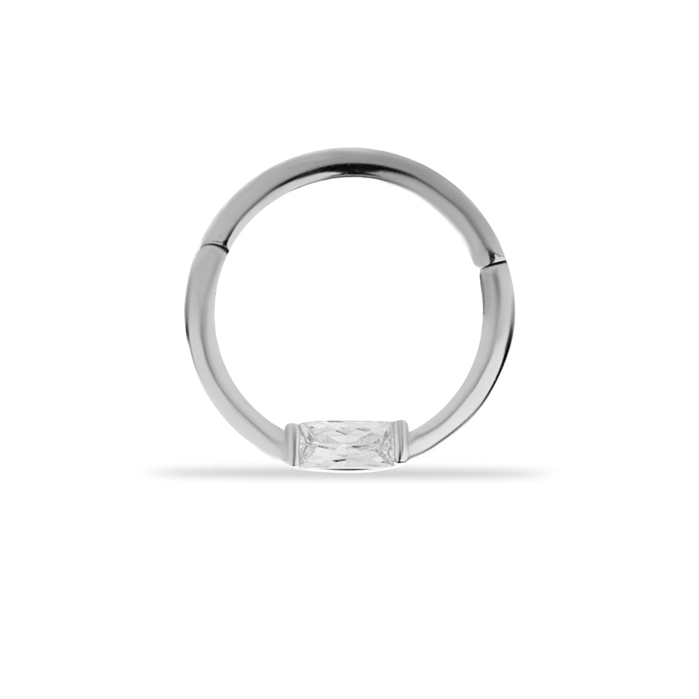 8mm Hoop piercing earring with clear zircon - 14K Solid White Gold