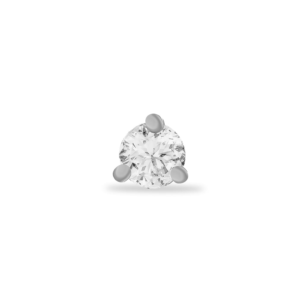 Dot stud piercing earring with clear zircon - 14K Solid White Gold