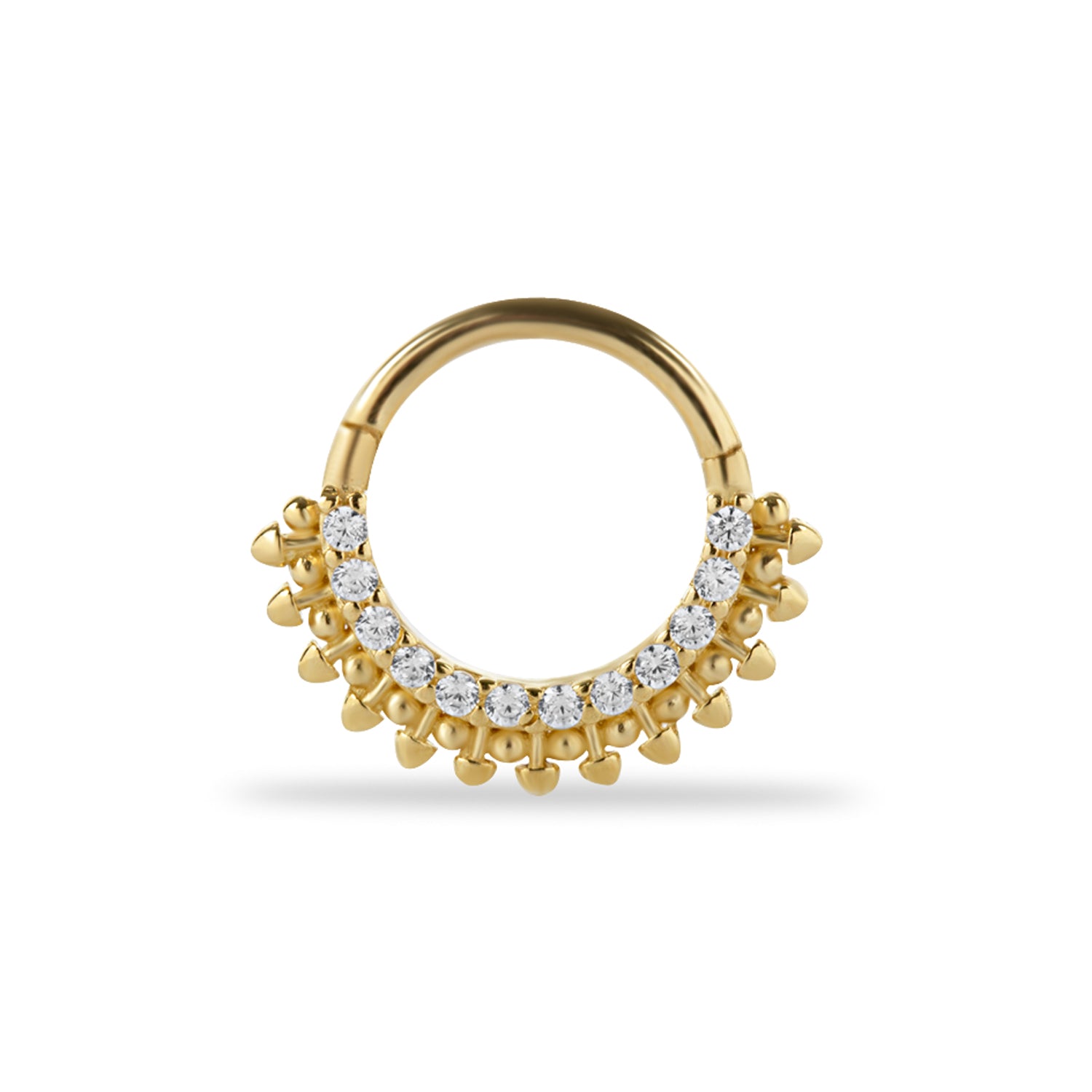 8mm Hoop piercing earring with clear zircons - 14K Solid Yellow Gold