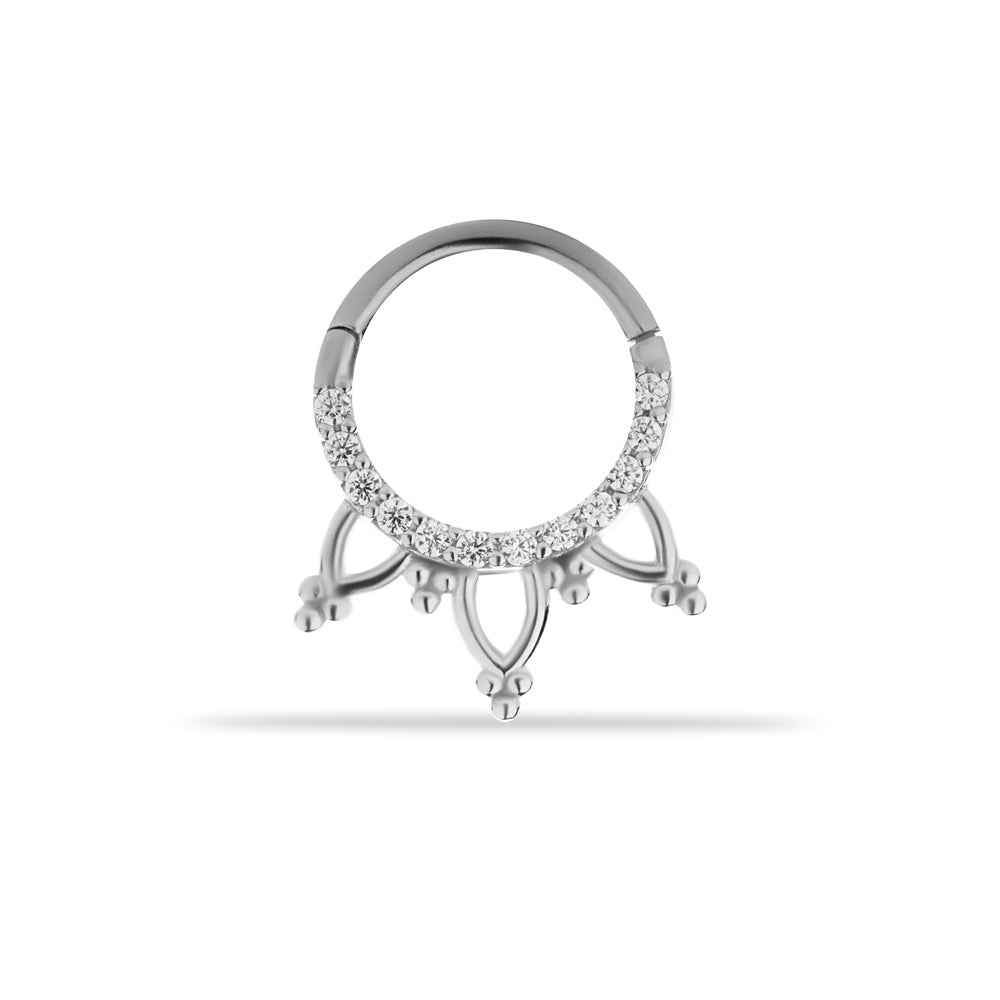 8mm Hoop piercing earring with clear zircons - 14K Solid White Gold