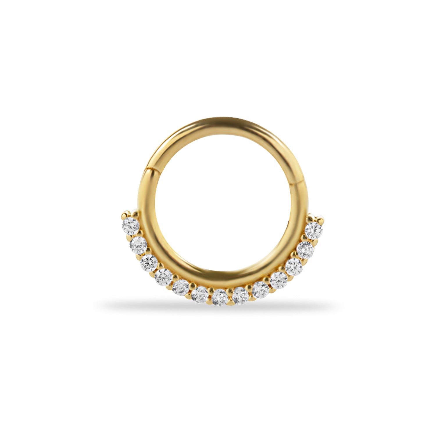 8mm Hoop piercing earring with clear zircons - 14K Solid Yellow Gold