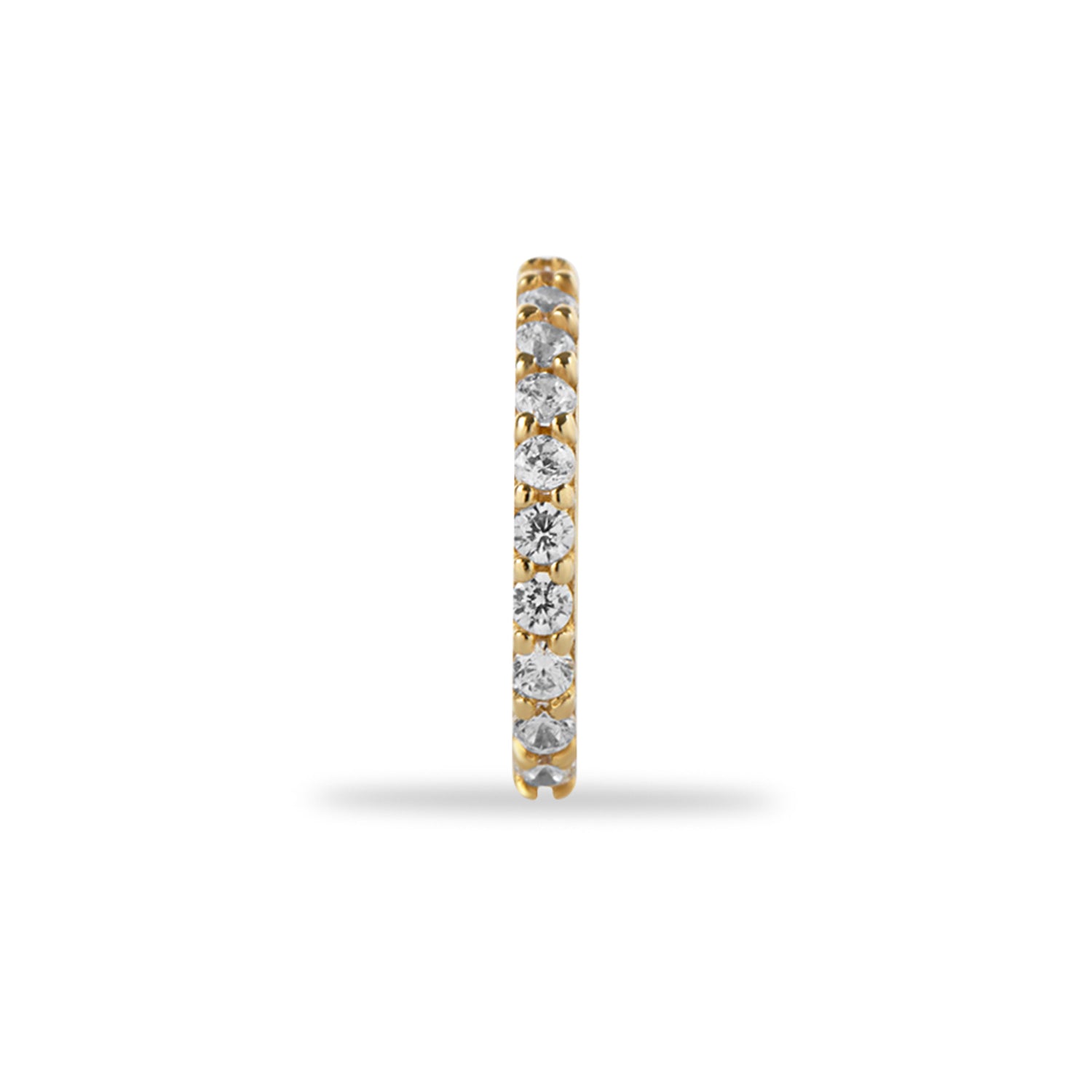 Hoop piercing earring with clear zircons- 14K Solid Yellow Gold