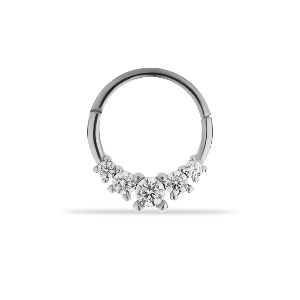 8mm Hoop piercing earring with clear zircons - 14K Solid White Gold