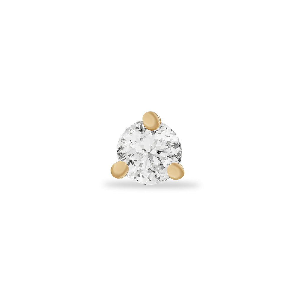 Dot stud piercing earring with clear zircon - 14K Solid Yellow Gold