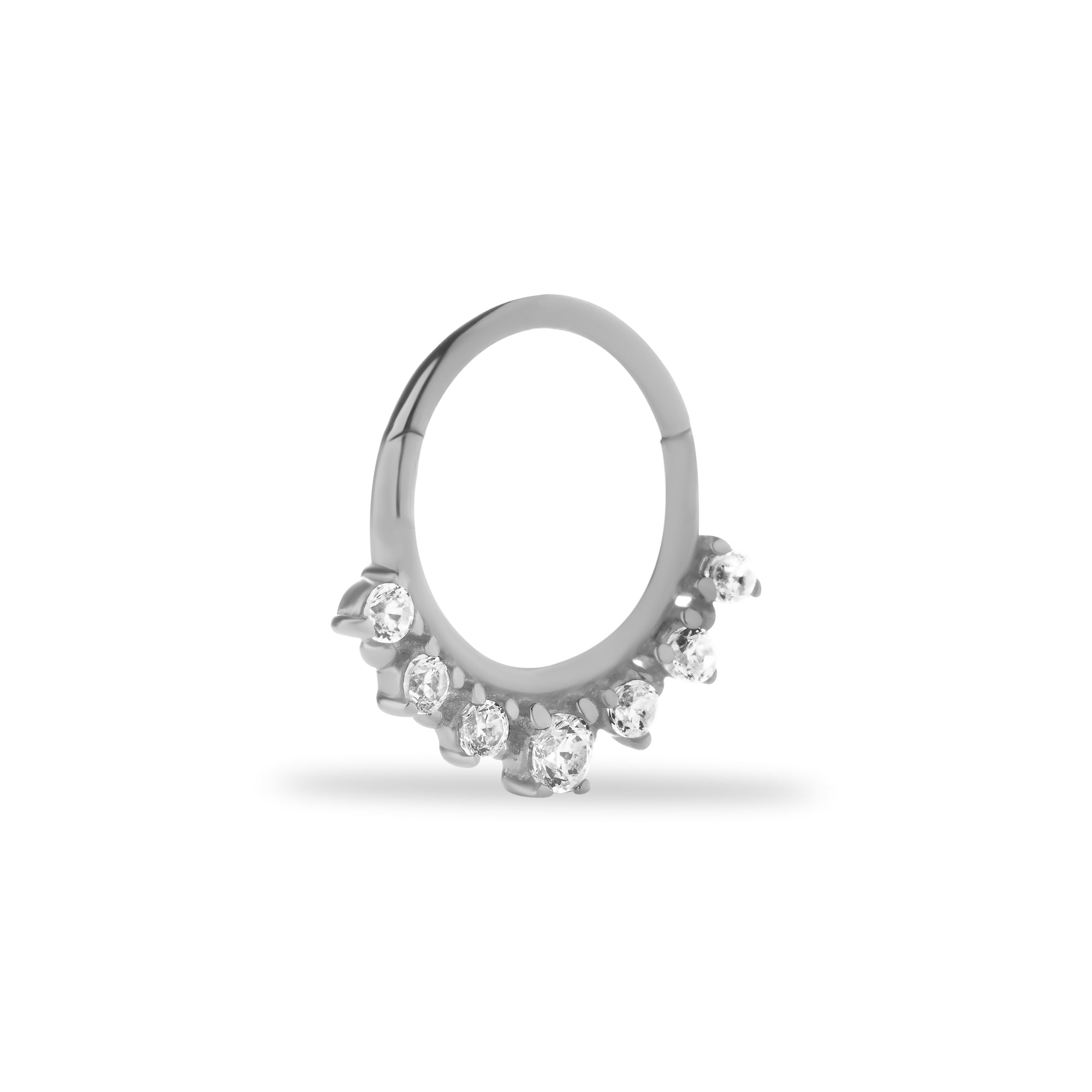 8mm Hoop piercing earring with clear zircons - 14K Solid White Gold