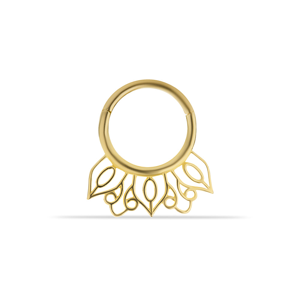 8mm Lotus hoop piercing earring - 14K Solid Yellow Gold