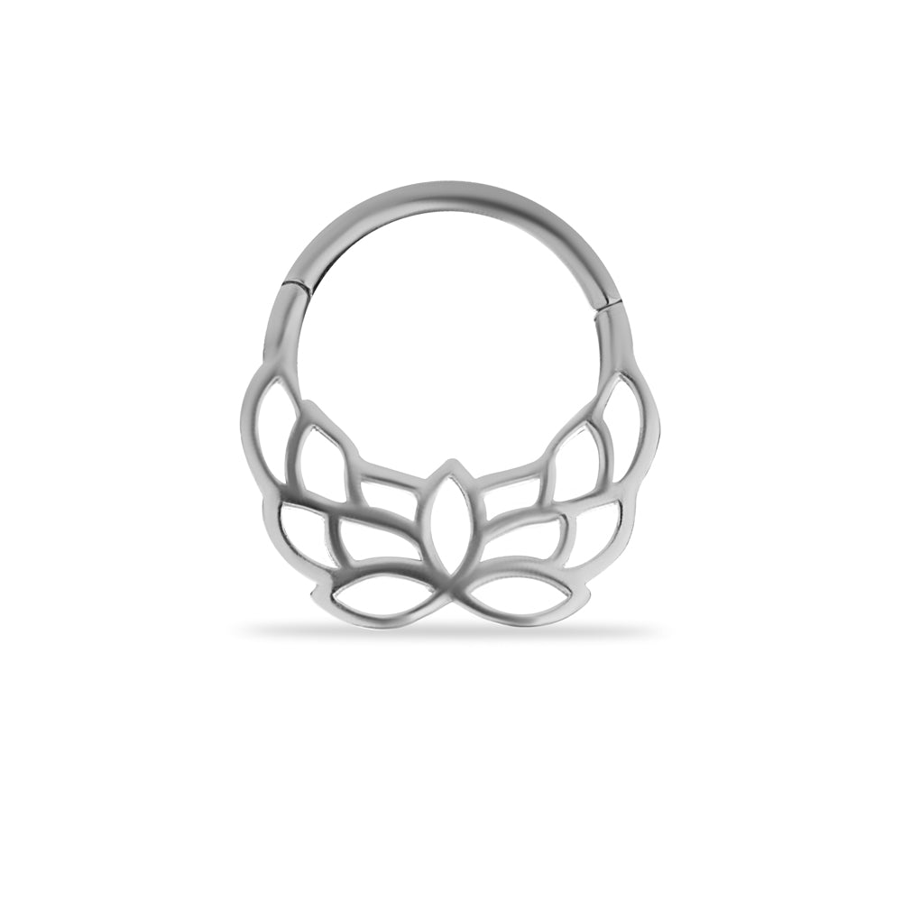 8mm Lotus hoop piercing earring - 14K Solid White Gold