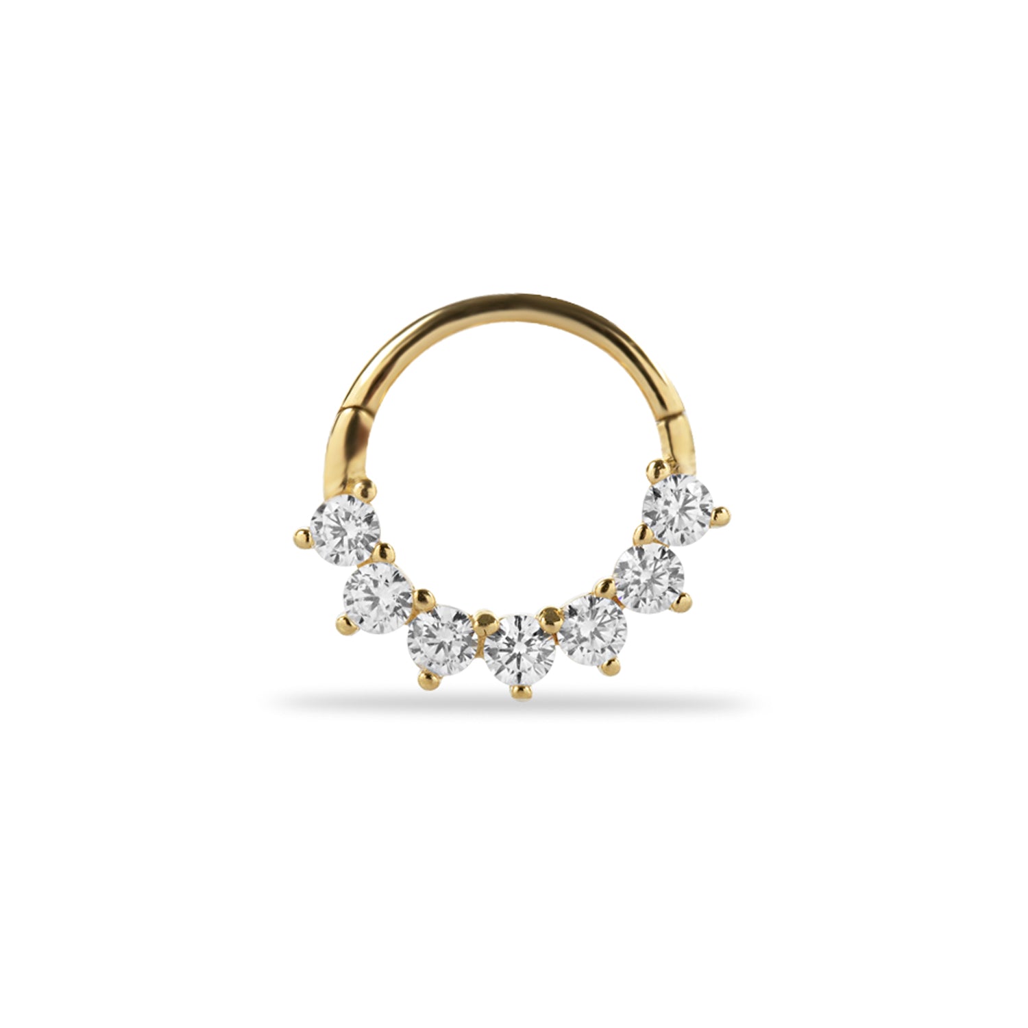 8mm Hoop piercing earring with clear zircons- 14K Solid Yellow Gold