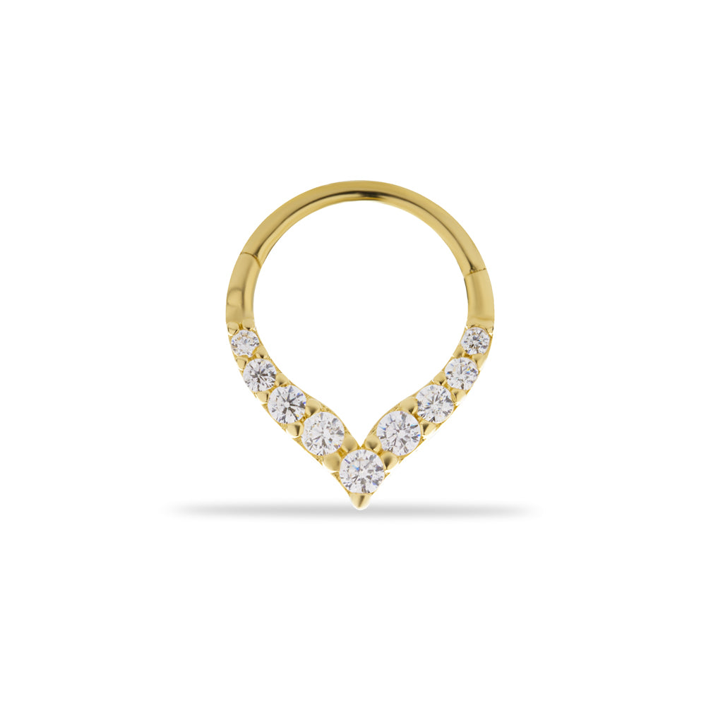 8mm Hoop piercing earring with clear zircons- 14K Solid Yellow Gold