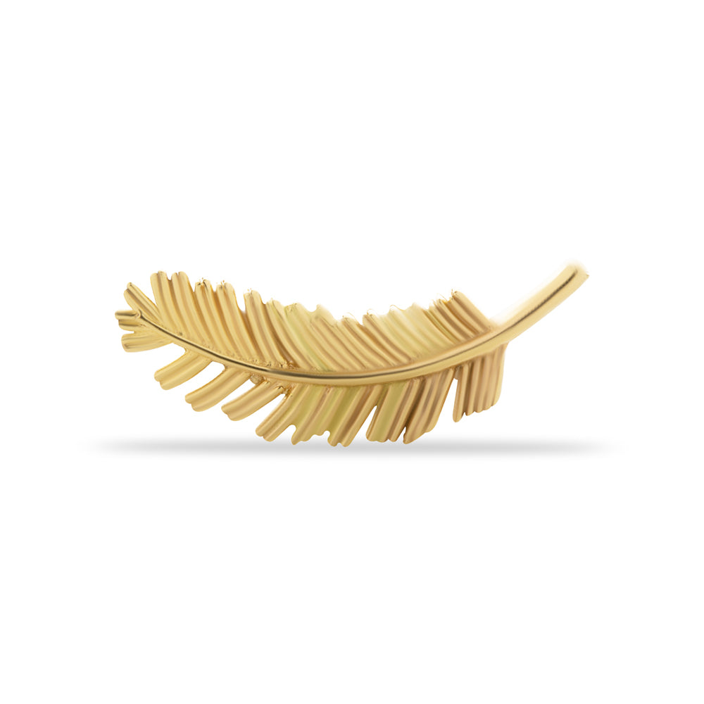 Feather stud piercing earring - 14K Solid Yellow Gold