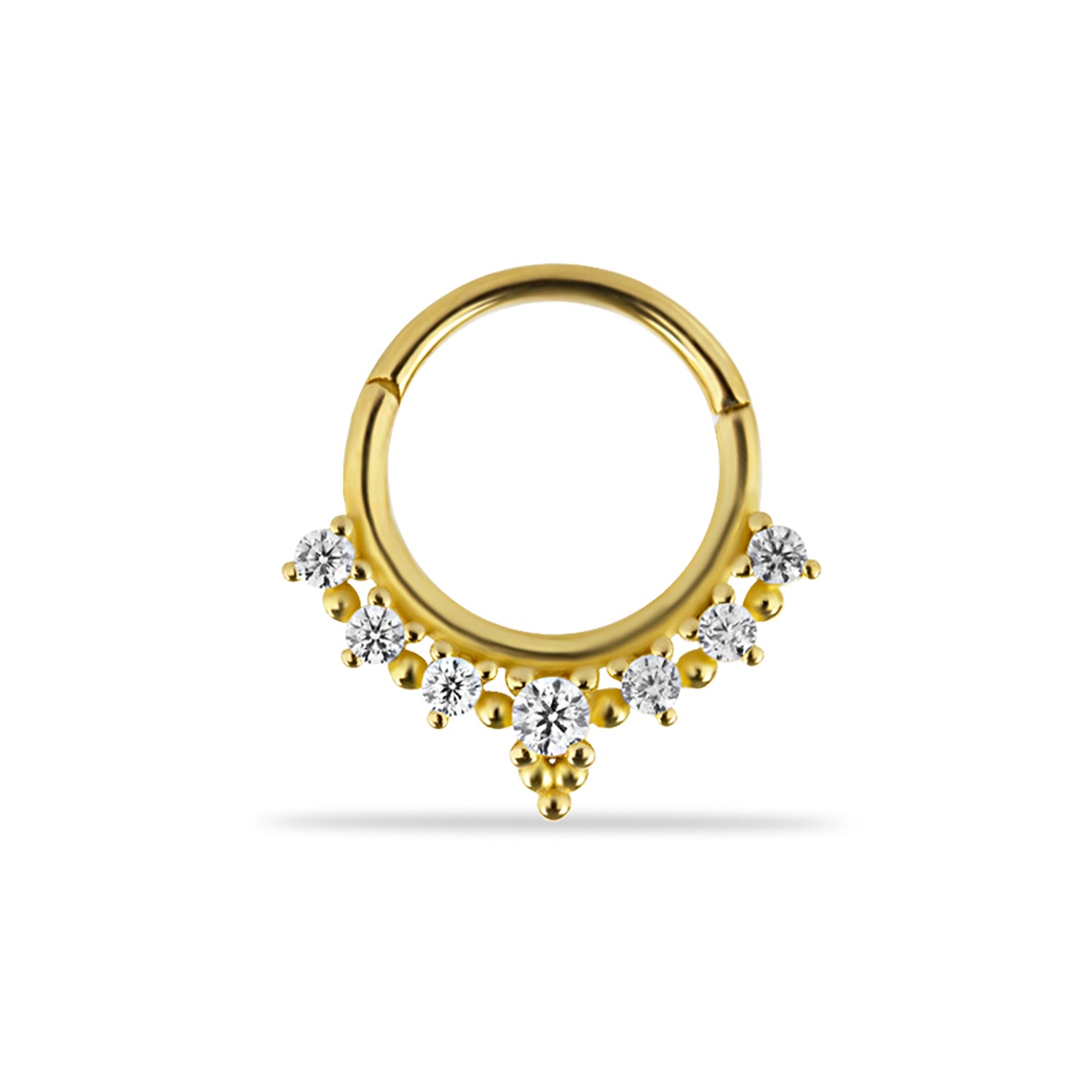 8mm Hoop piercing earring with clear zircons- 14K Solid Yellow Gold