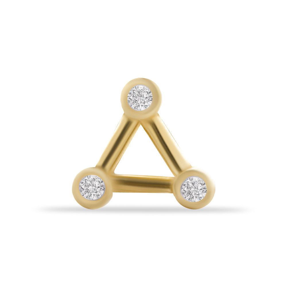 Triple stud piercing earring with clear zircons - 14K Solid Yellow Gold