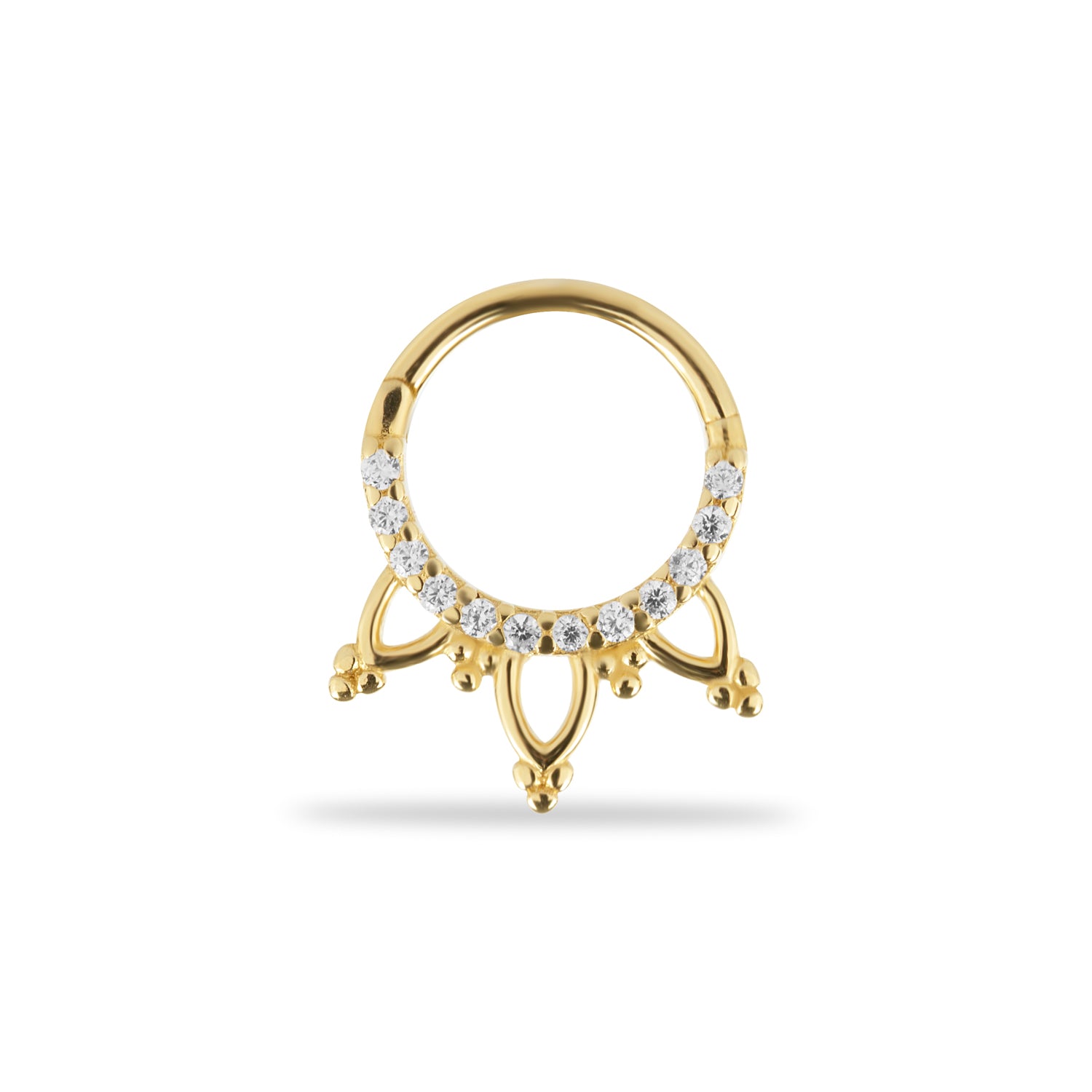 8mm Hoop piercing earring with clear zircons- 14K Solid Yellow Gold