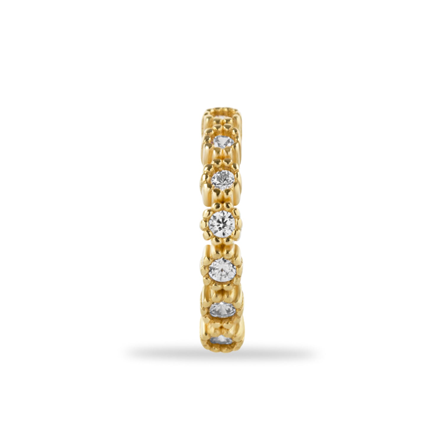 Hoop piercing earring with clear zircons- 14K Solid Yellow Gold