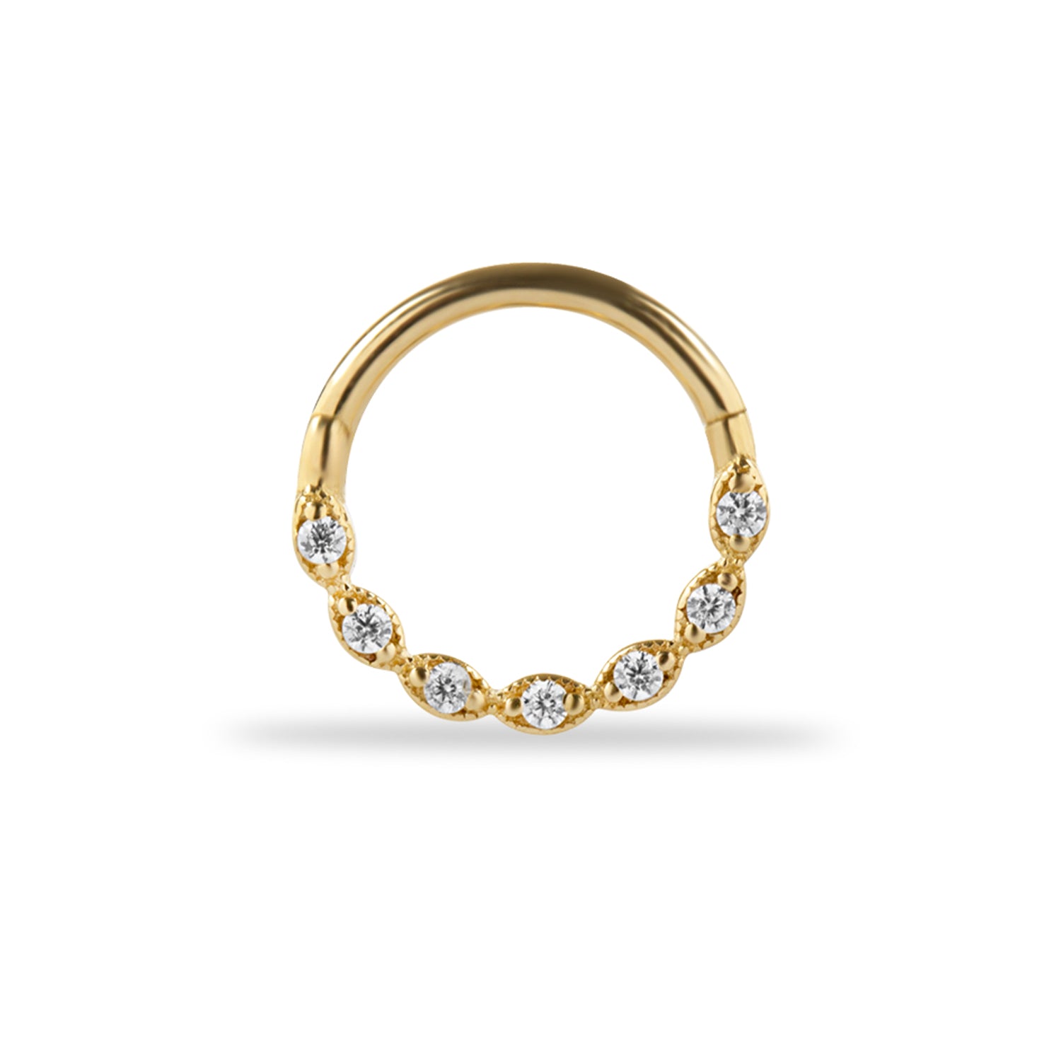 8mm Hoop piercing earring with clear zircons - 14K Solid Yellow Gold