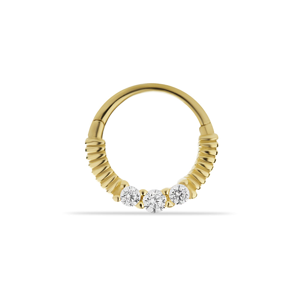 8mm Hoop piercing earring with clear zircons- 14K Solid Yellow Gold