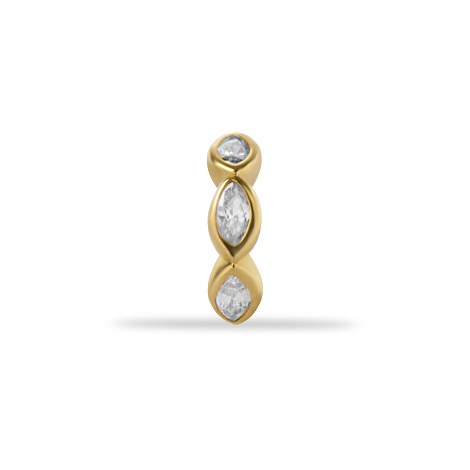 Hoop piercing earring with clear zircons - 14K Solid Yellow Gold