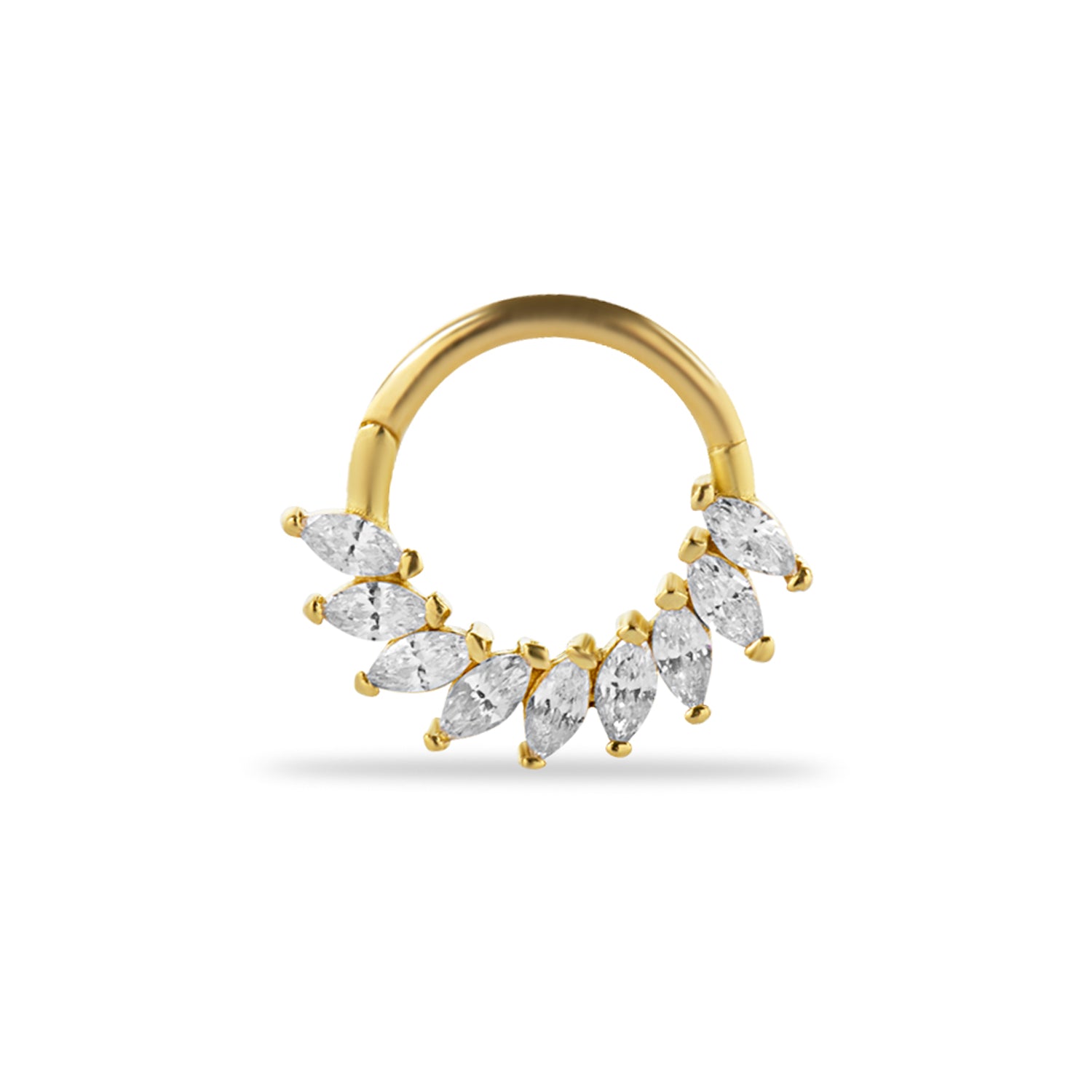 8mm Hoop piercing earring with clear zircons - 14K Solid Yellow Gold