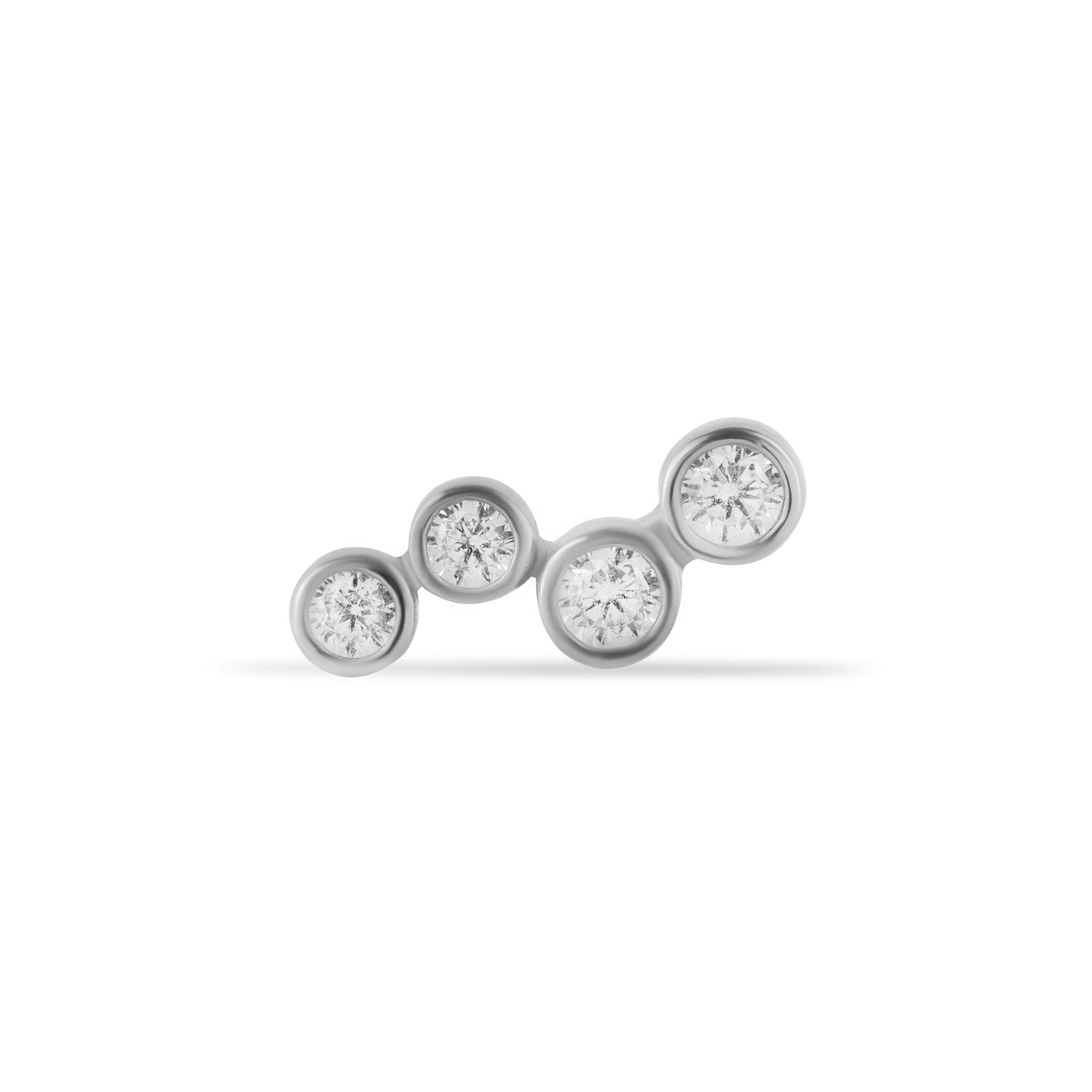 Climber stud piercing earring with clear zircons - 14K Solid White Gold