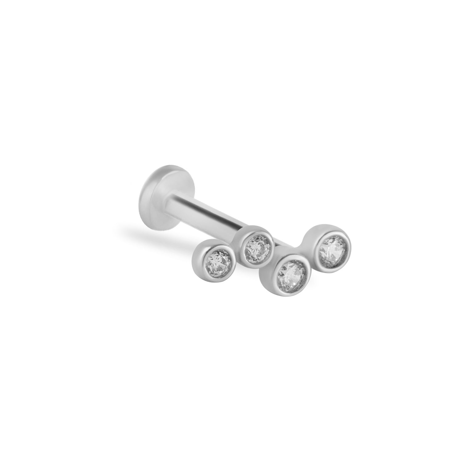 Climber stud piercing earring with clear zircons - 14K Solid White Gold