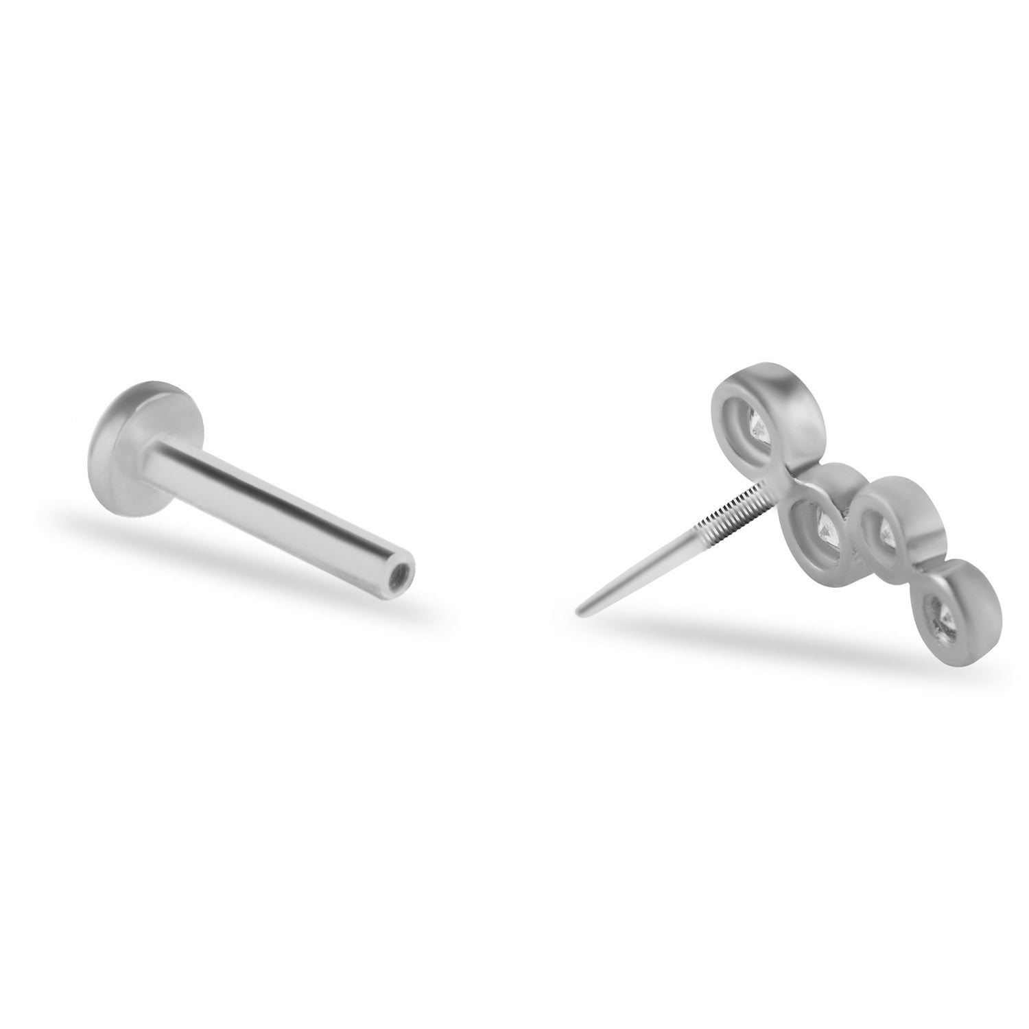 Climber stud piercing earring with clear zircons - 14K Solid White Gold