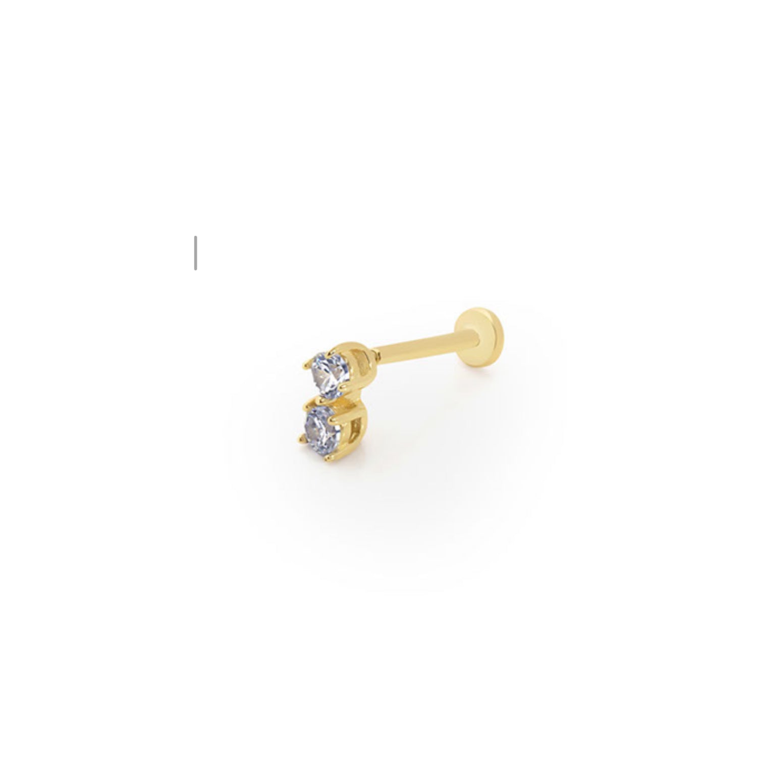 Stud piercing earring with clear zircons - 14K Solid Yellow Gold