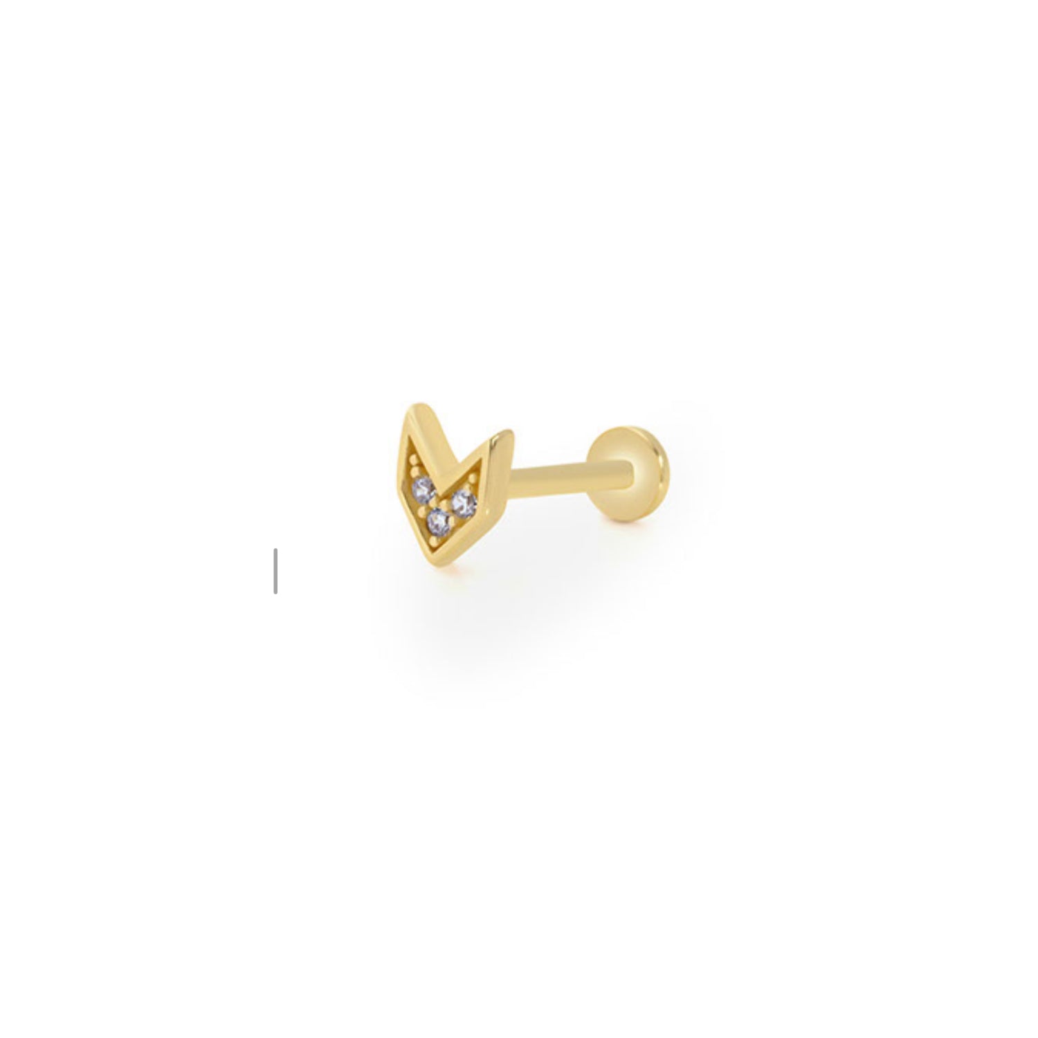 Stud piercing earring with clear zircons - 14K Solid Yellow Gold