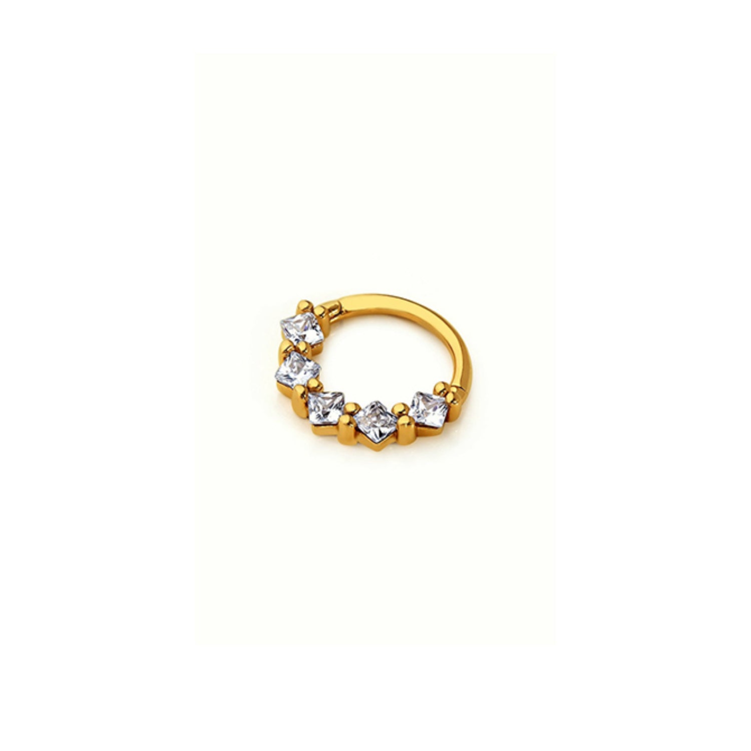 8mm Hoop piercing earring with clear zircons - 14K Solid Yellow Gold