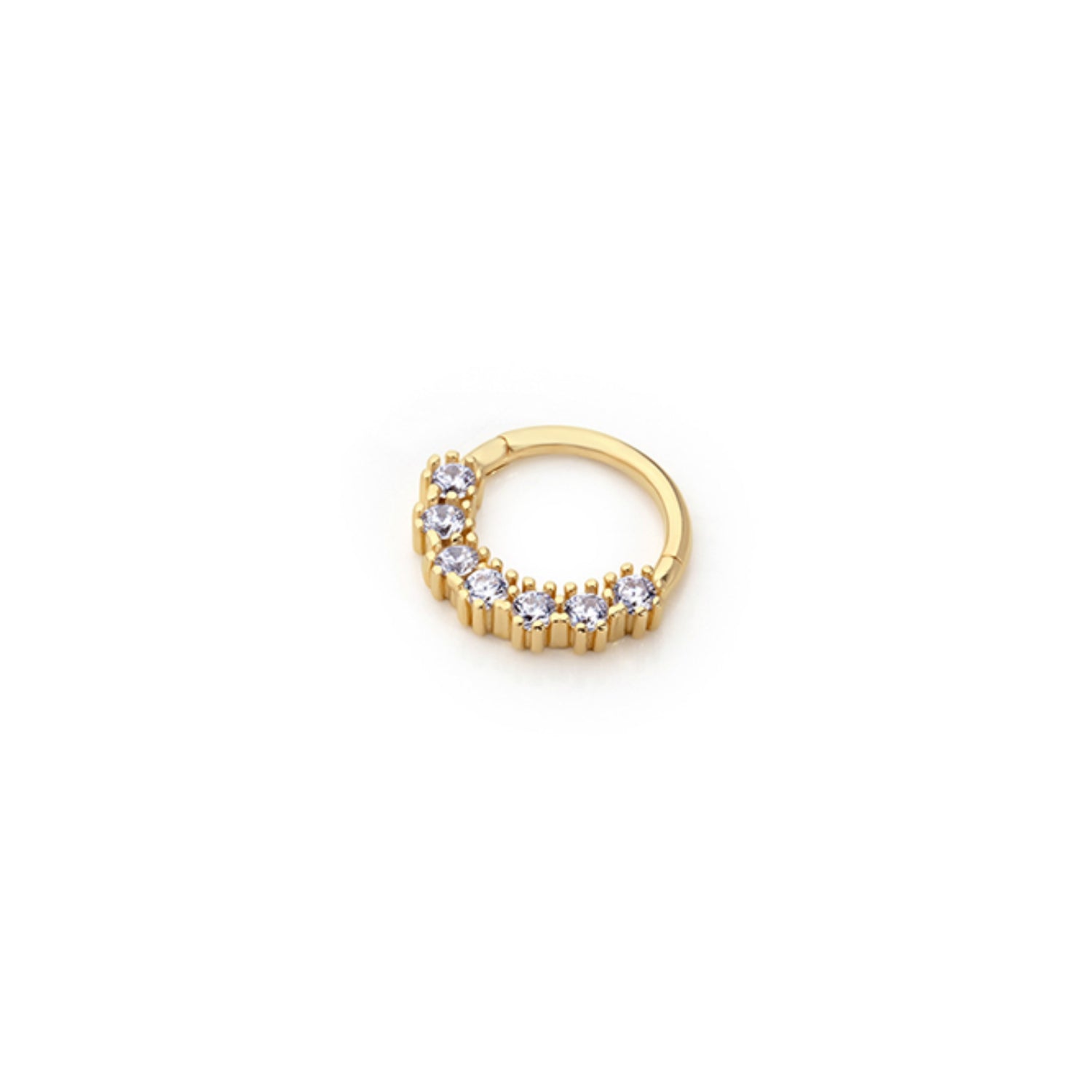 8mm Hoop piercing earring with clear zircons - 14K Solid Yellow Gold