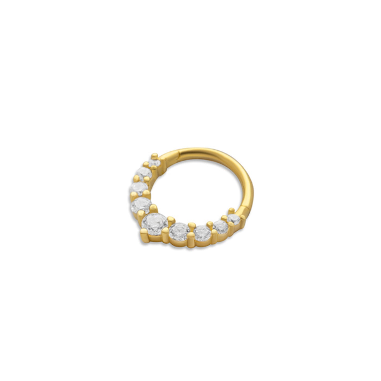 8mm Hoop piercing earring with clear zircons - 14K Solid Yellow Gold