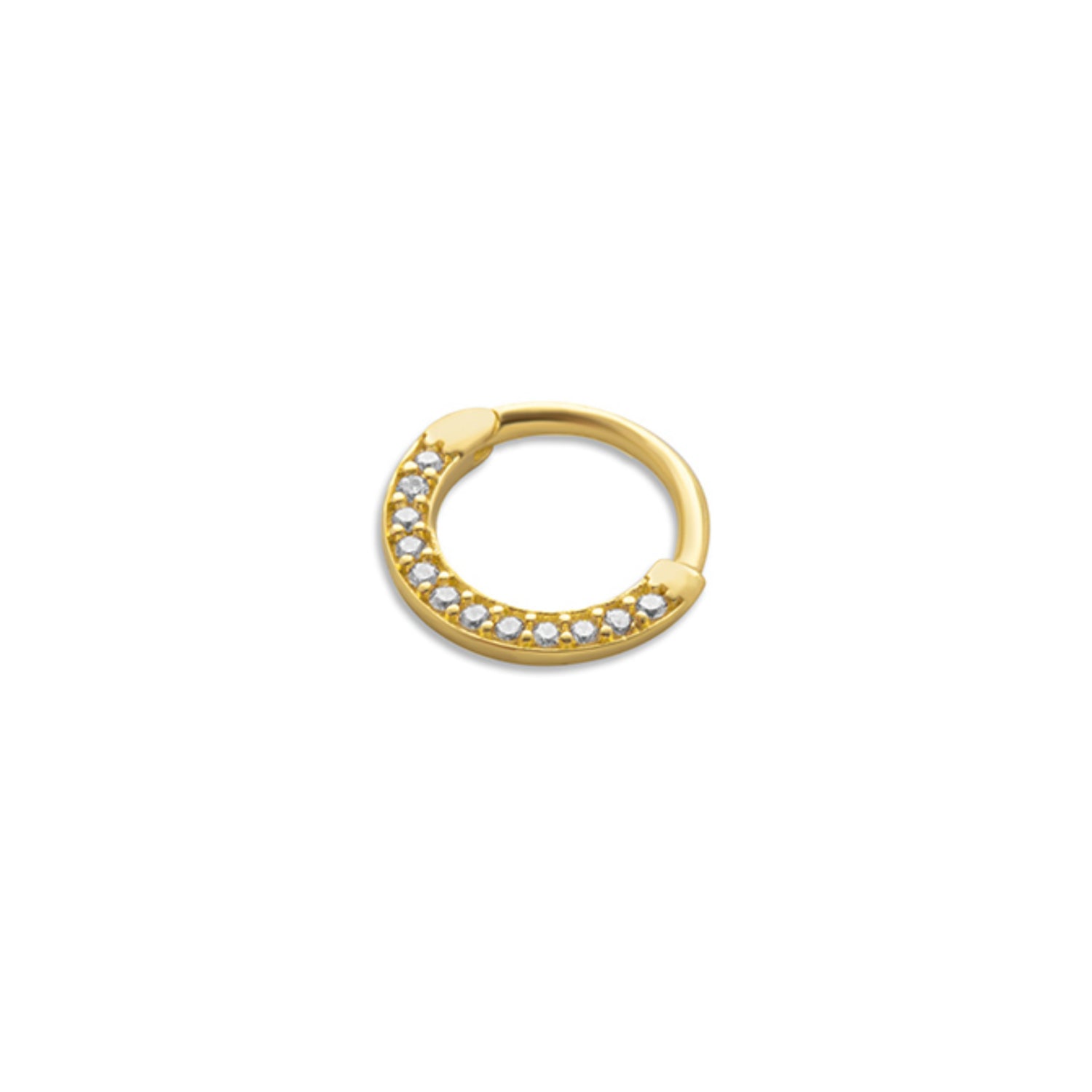 8mm Hoop piercing earring with clear zircons - 14K Solid Yellow Gold