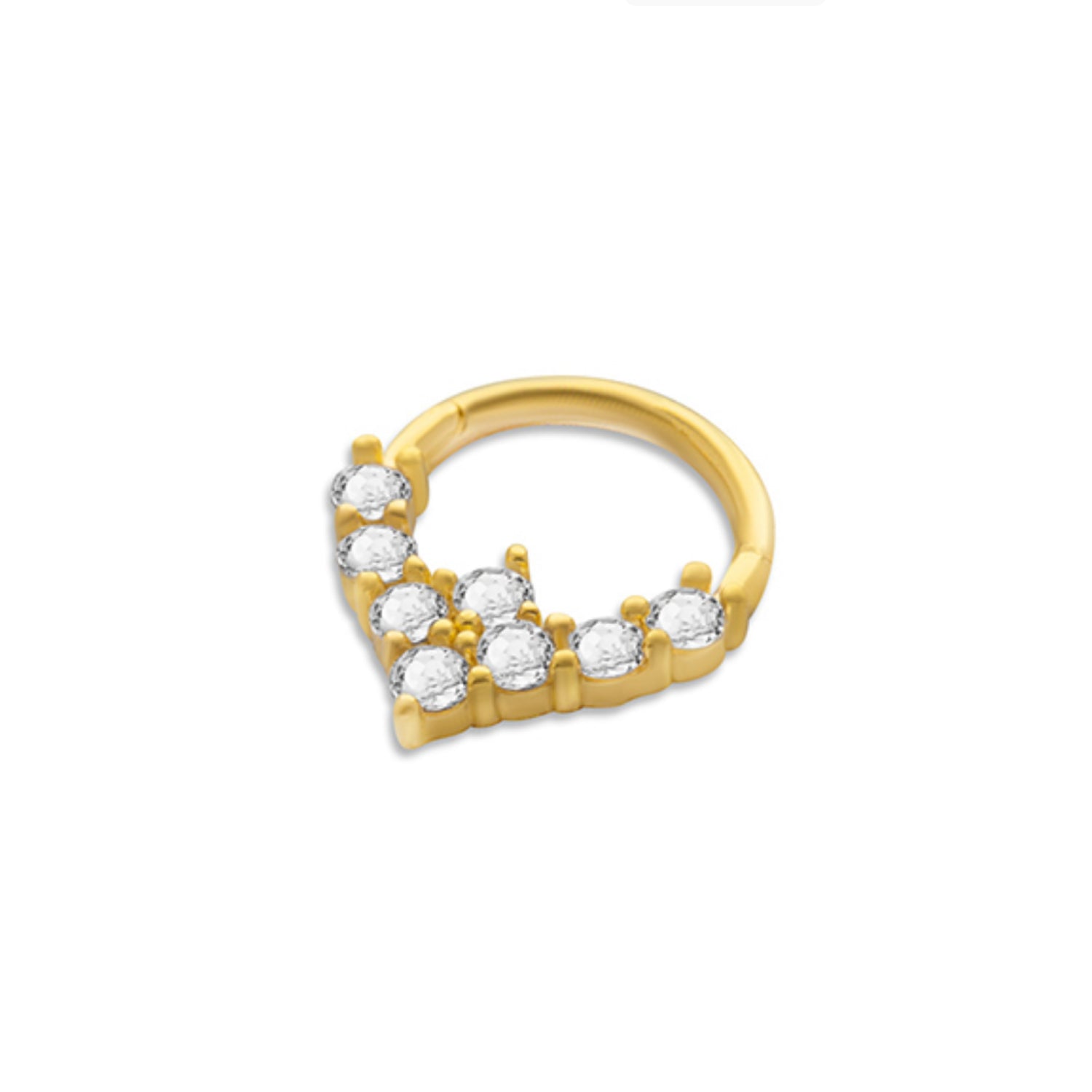 8mm Hoop piercing earring with clear zircons - 14K Solid Yellow Gold