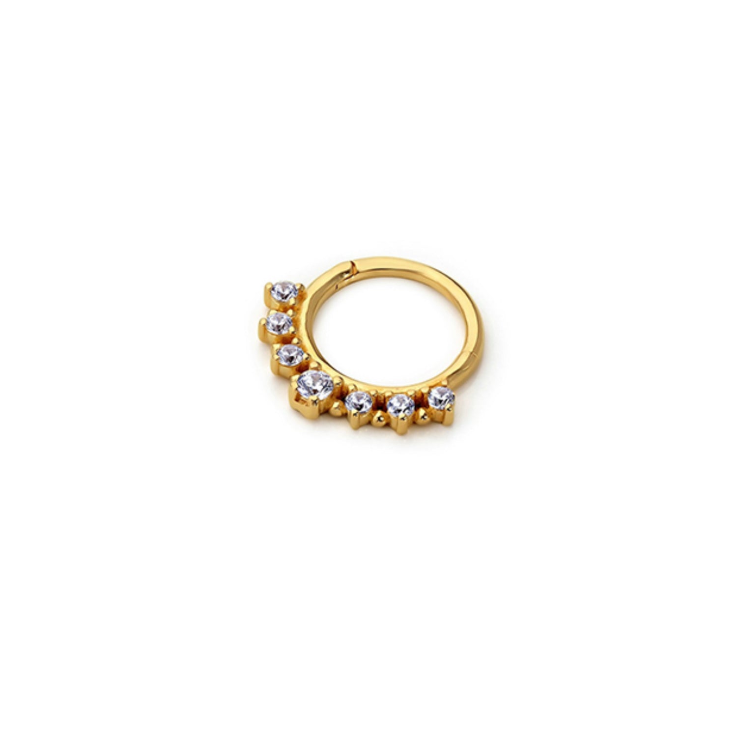 8mm Hoop piercing earring with clear zircons - 14K Solid Yellow Gold