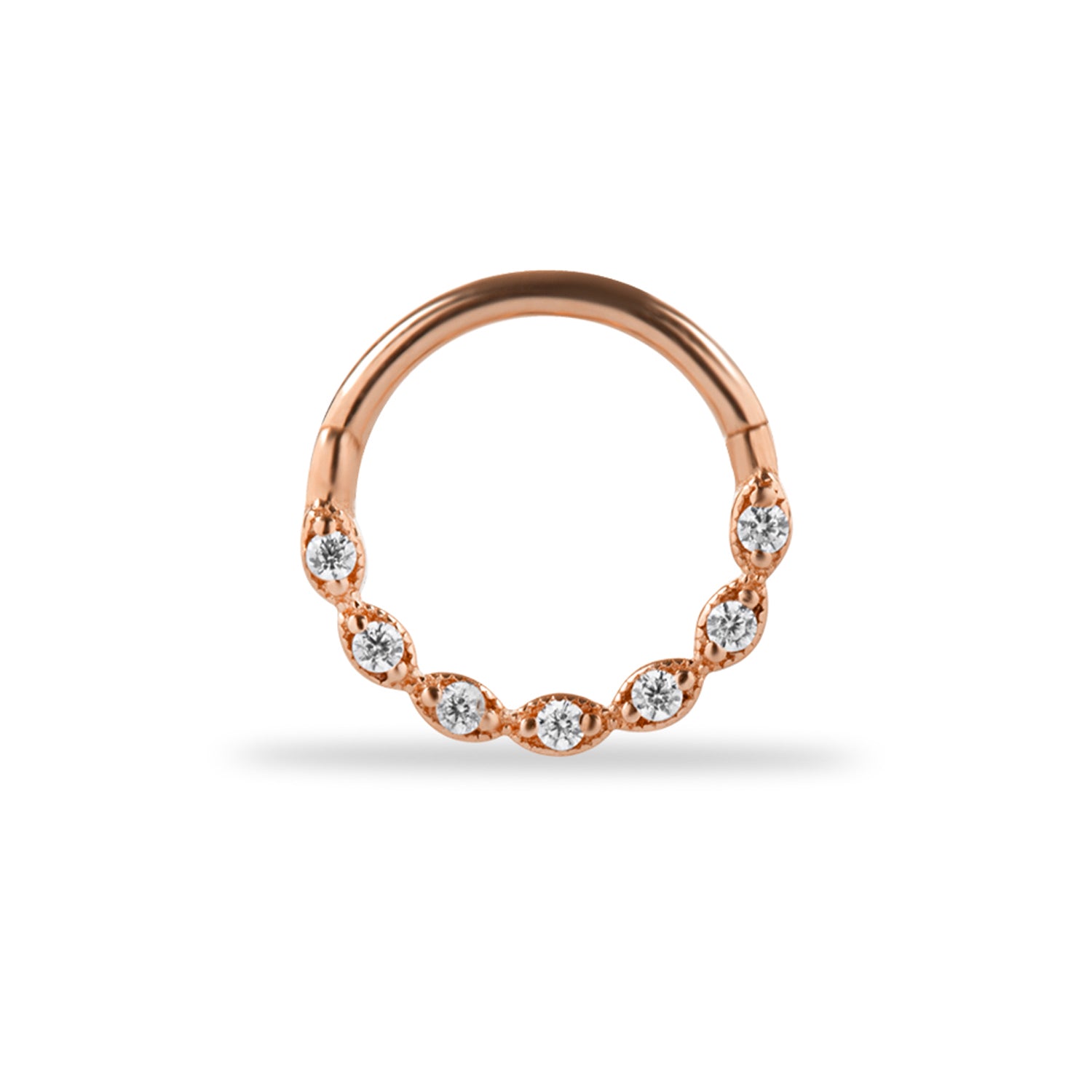 8mm Hoop piercing earring with clear zircons - 14K Solid Rose Gold