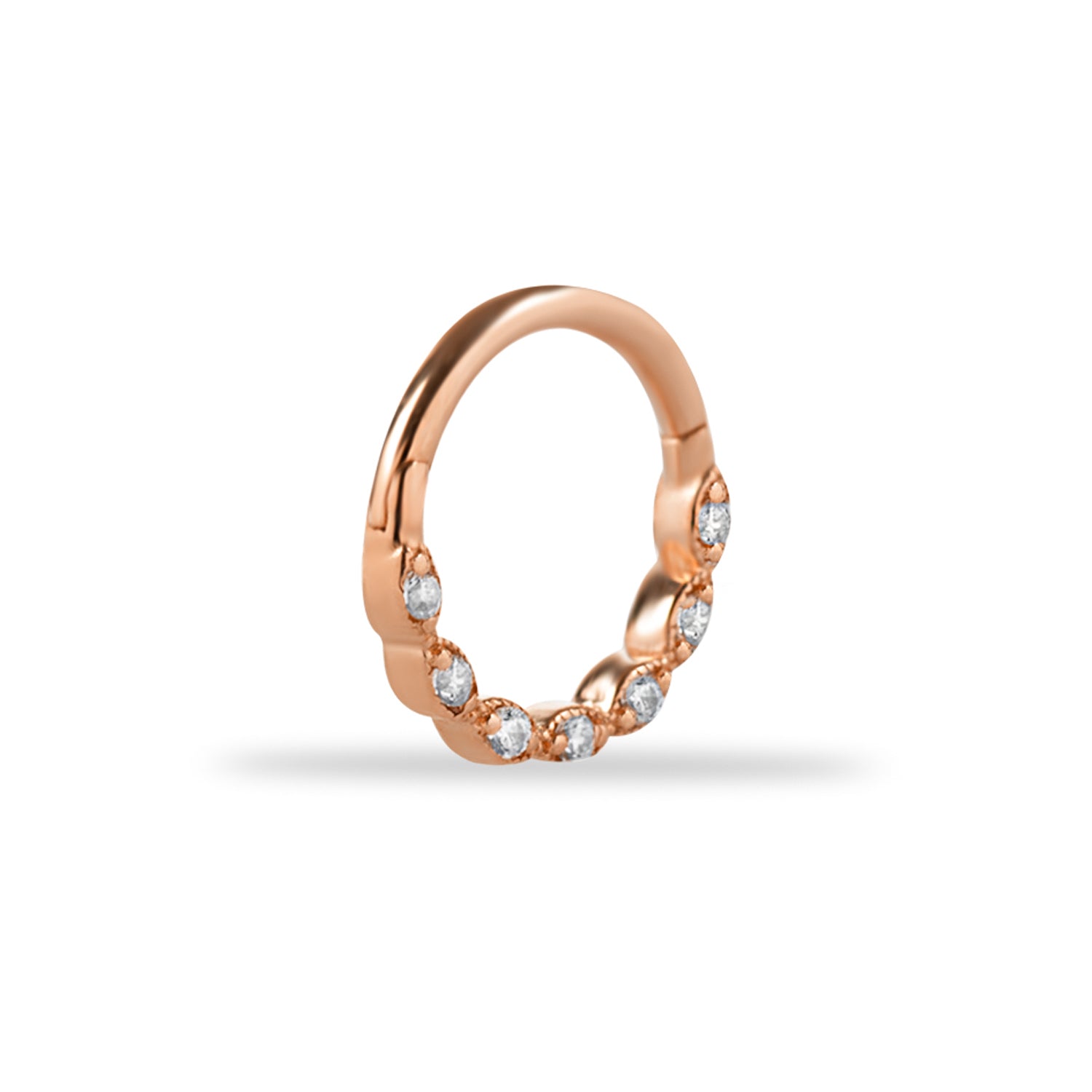 8mm Hoop piercing earring with clear zircons - 14K Solid Rose Gold