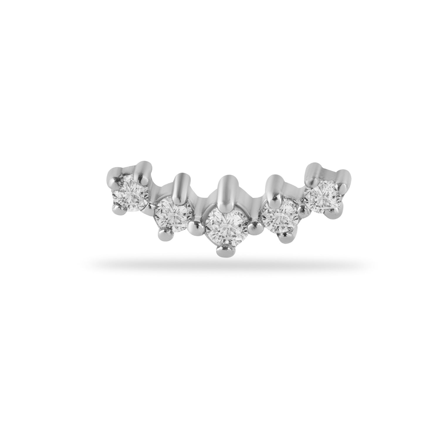 Climber stud piercing earring with clear zircons - 14K Solid White Gold