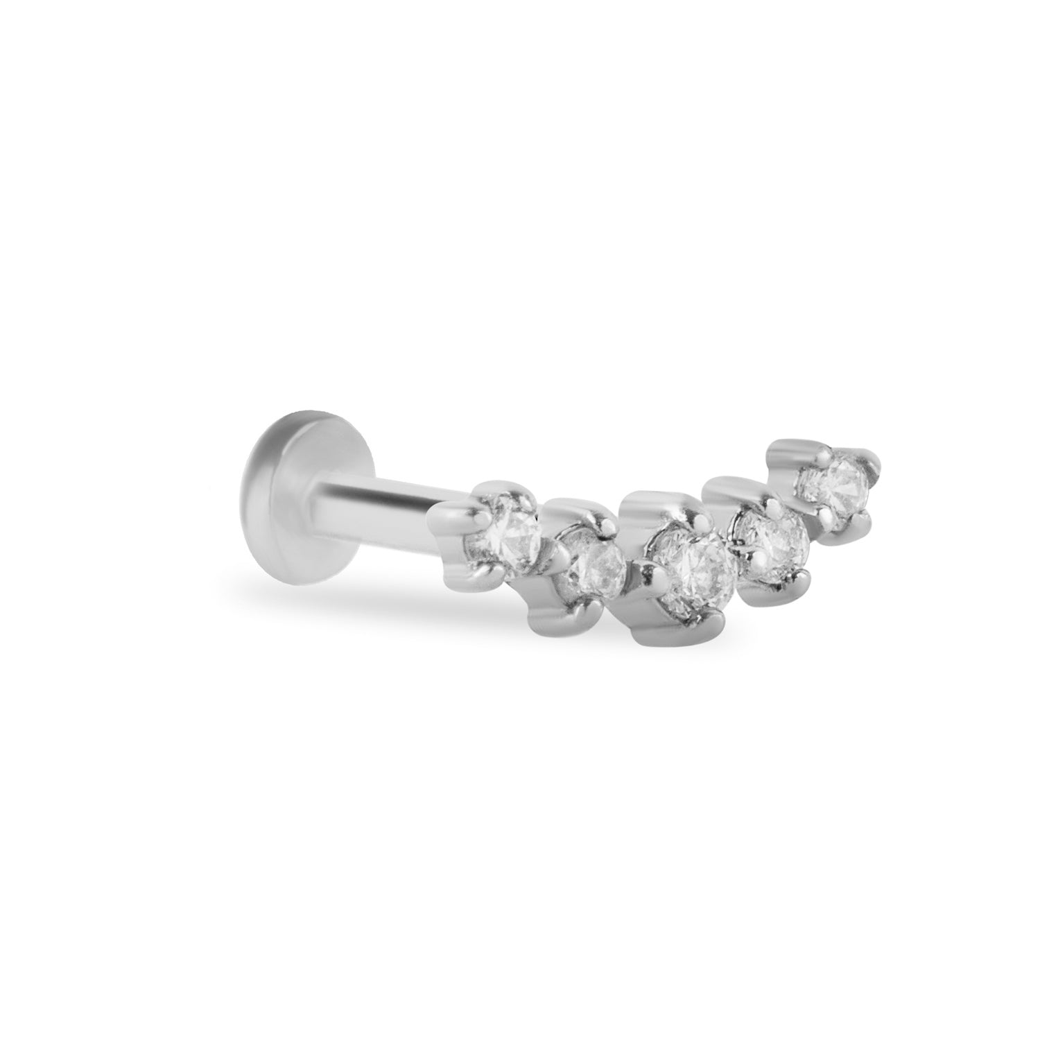 Climber stud piercing earring with clear zircons - 14K Solid White Gold