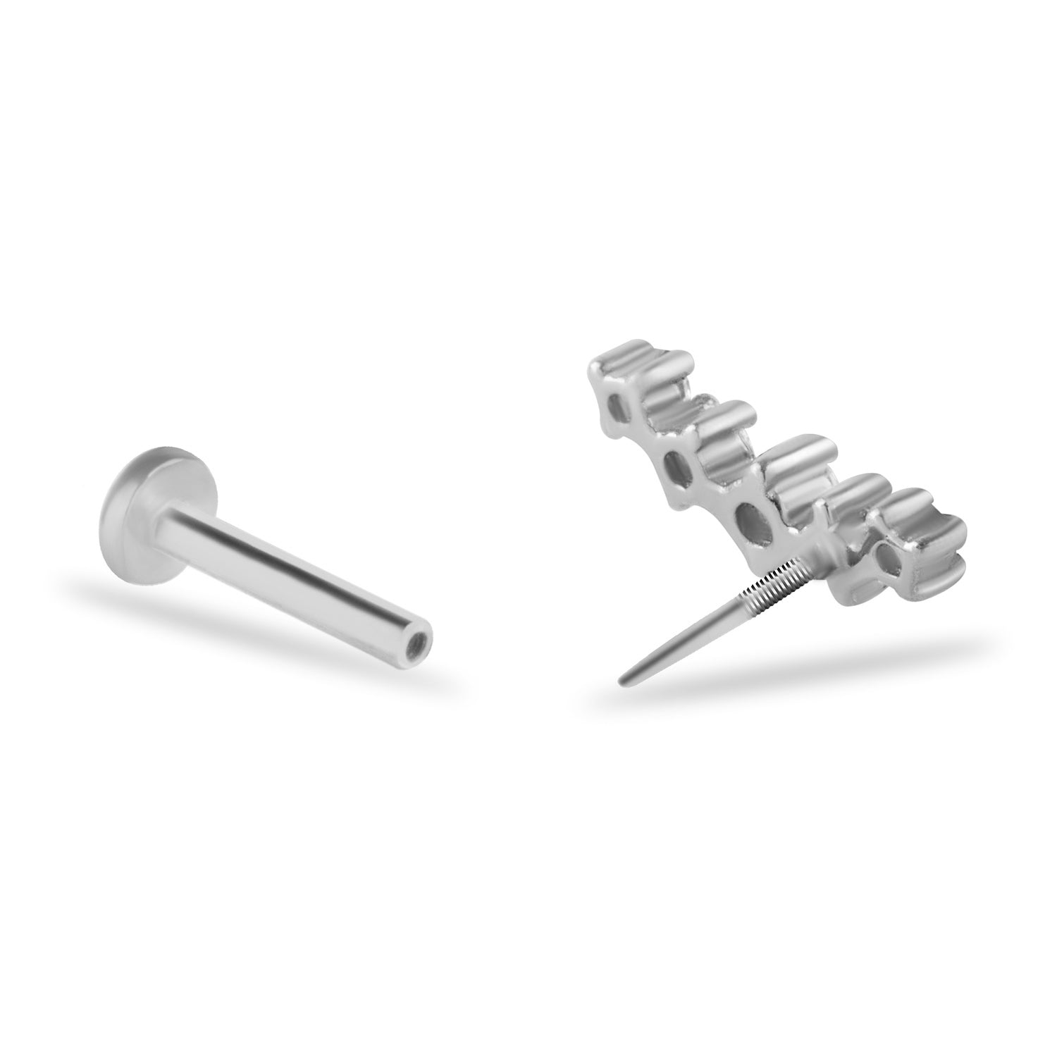 Climber stud piercing earring with clear zircons - 14K Solid White Gold