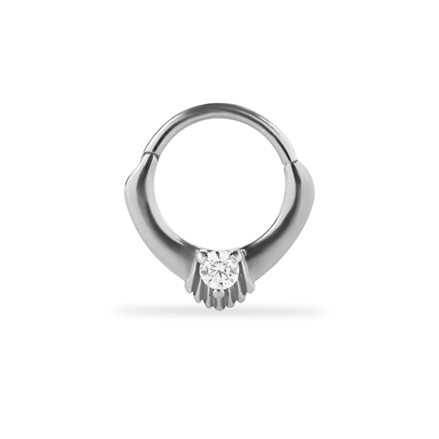 8mm Hoop piercing earring with clear zircon - 14K Solid White Gold