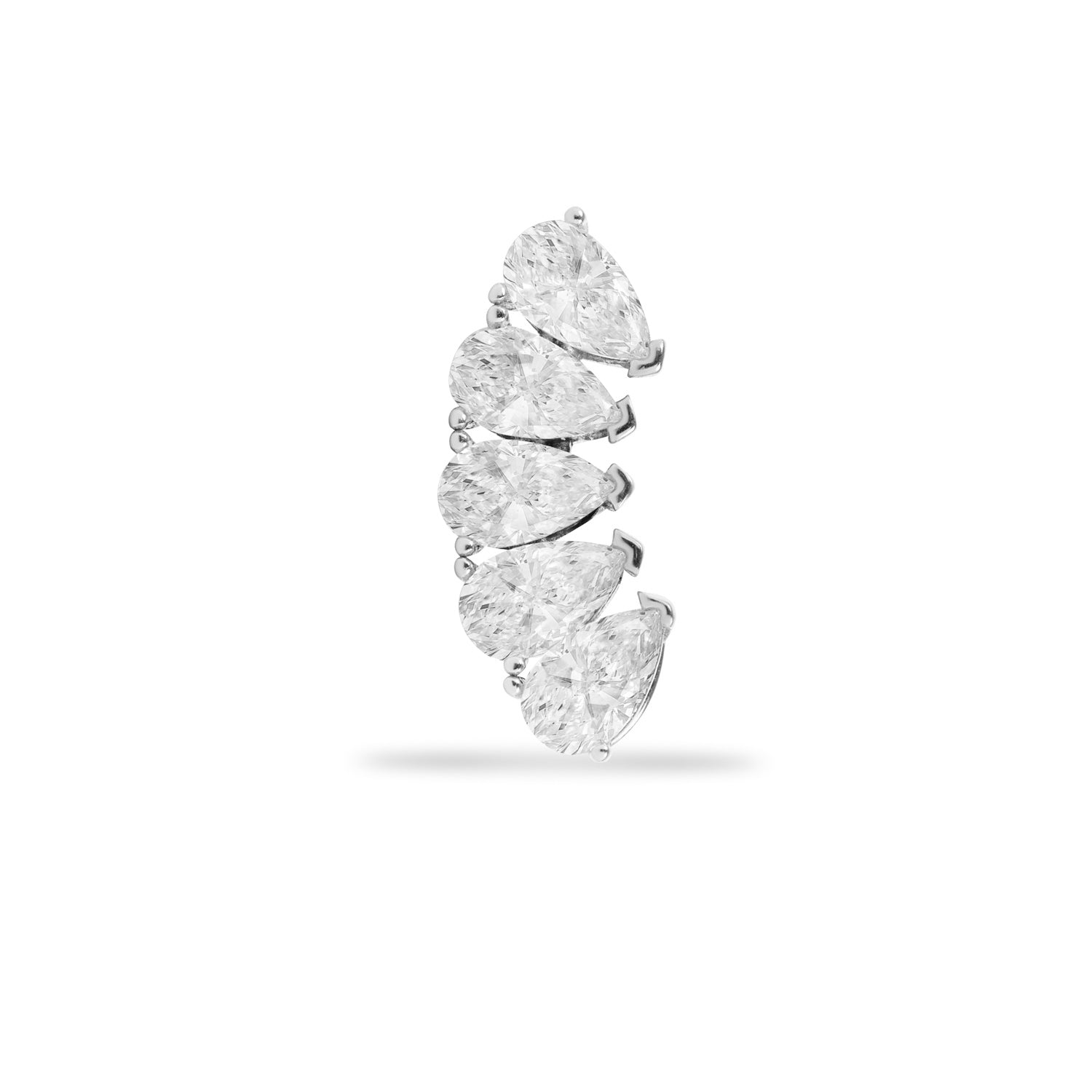 Climber stud piercing earring with clear zircons - 14K Solid White Gold