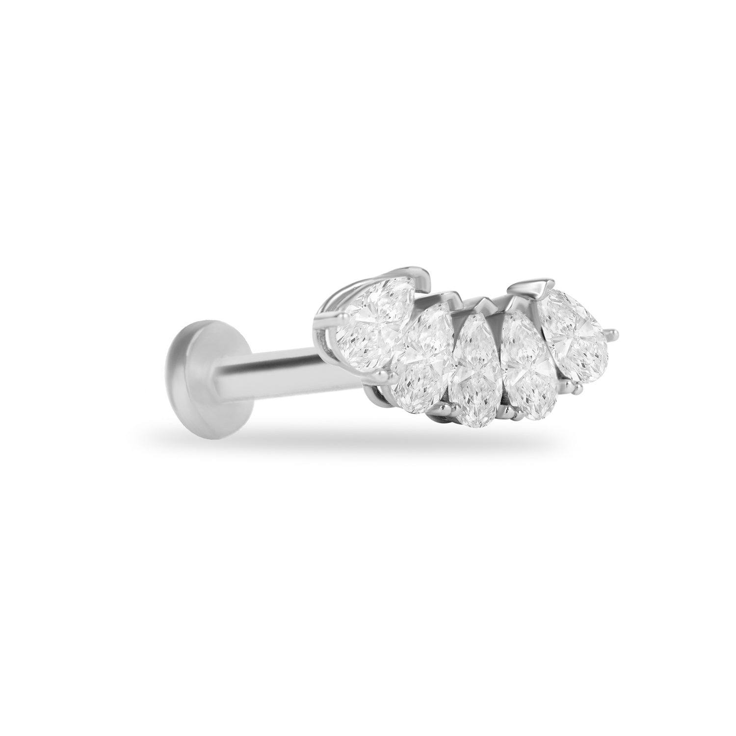 Climber stud piercing earring with clear zircons - 14K Solid White Gold