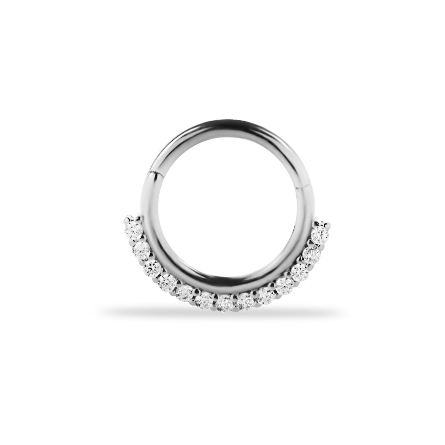 8mm Hoop piercing earring with clear zircons - 14K Solid White Gold