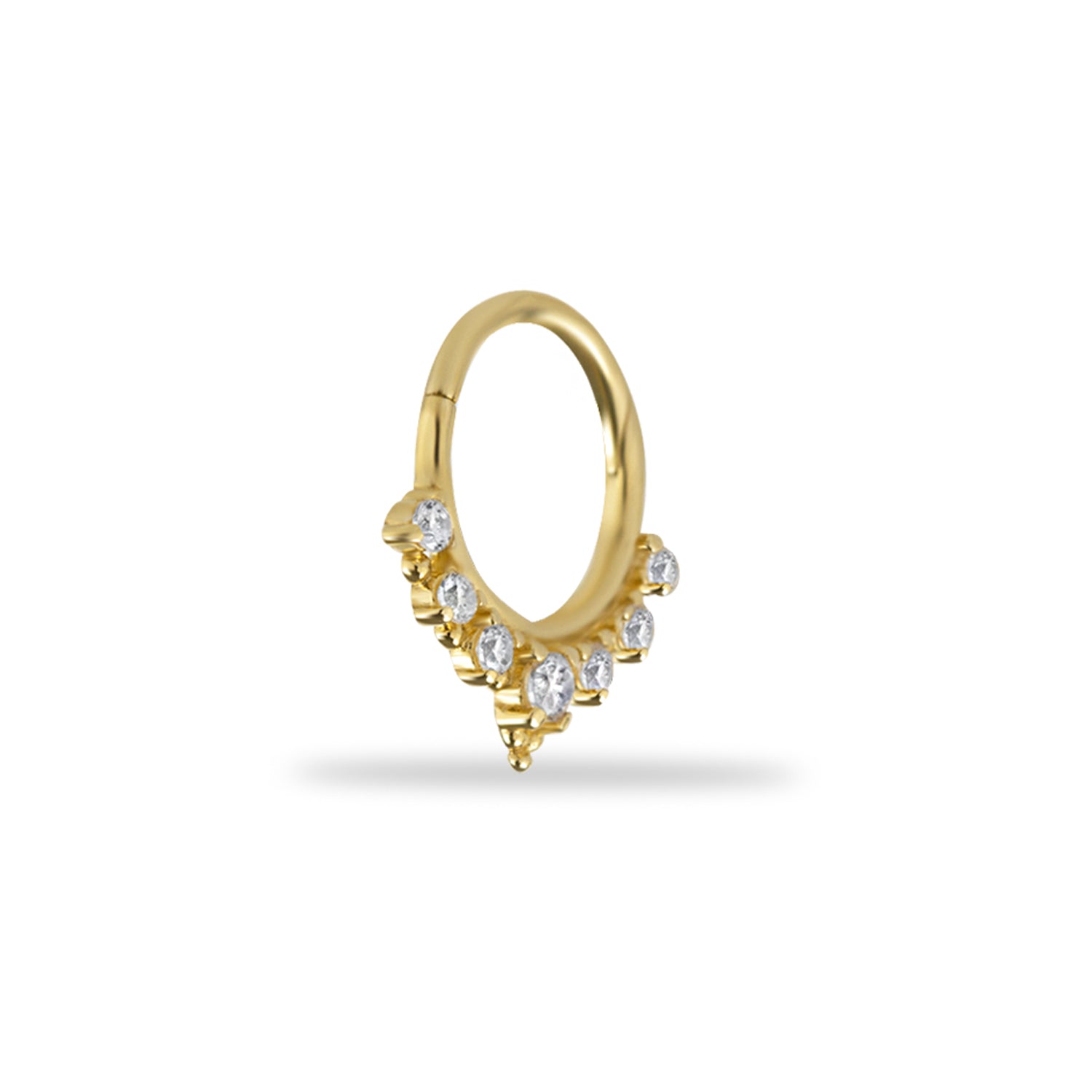 8mm Hoop piercing earring with clear zircons- 14K Solid Yellow Gold