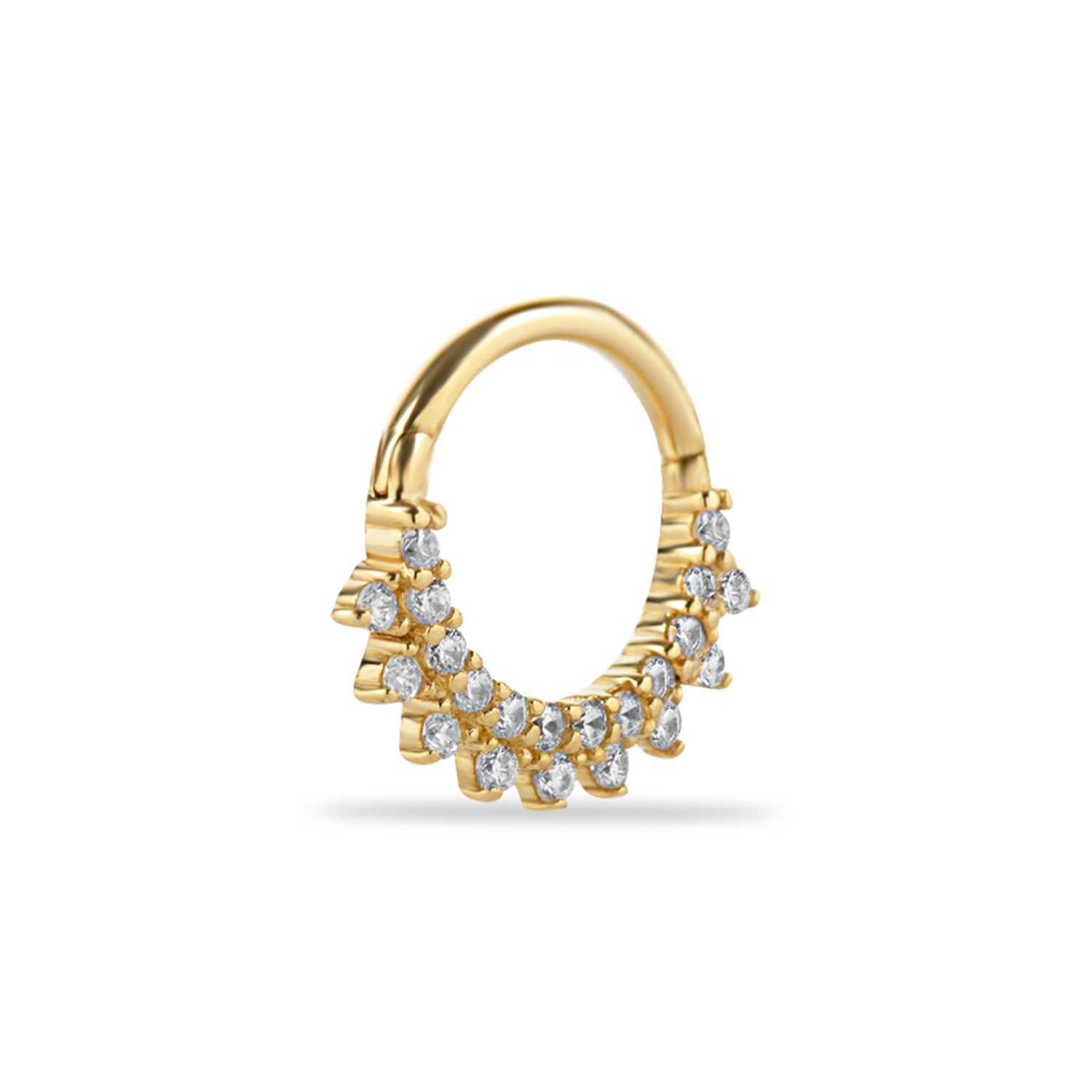 8mm Hoop piercing earring with clear zircons - 14K Solid Yellow Gold