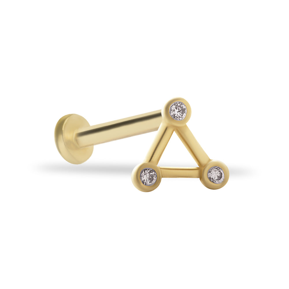 Triple stud piercing earring with clear zircons - 14K Solid Yellow Gold