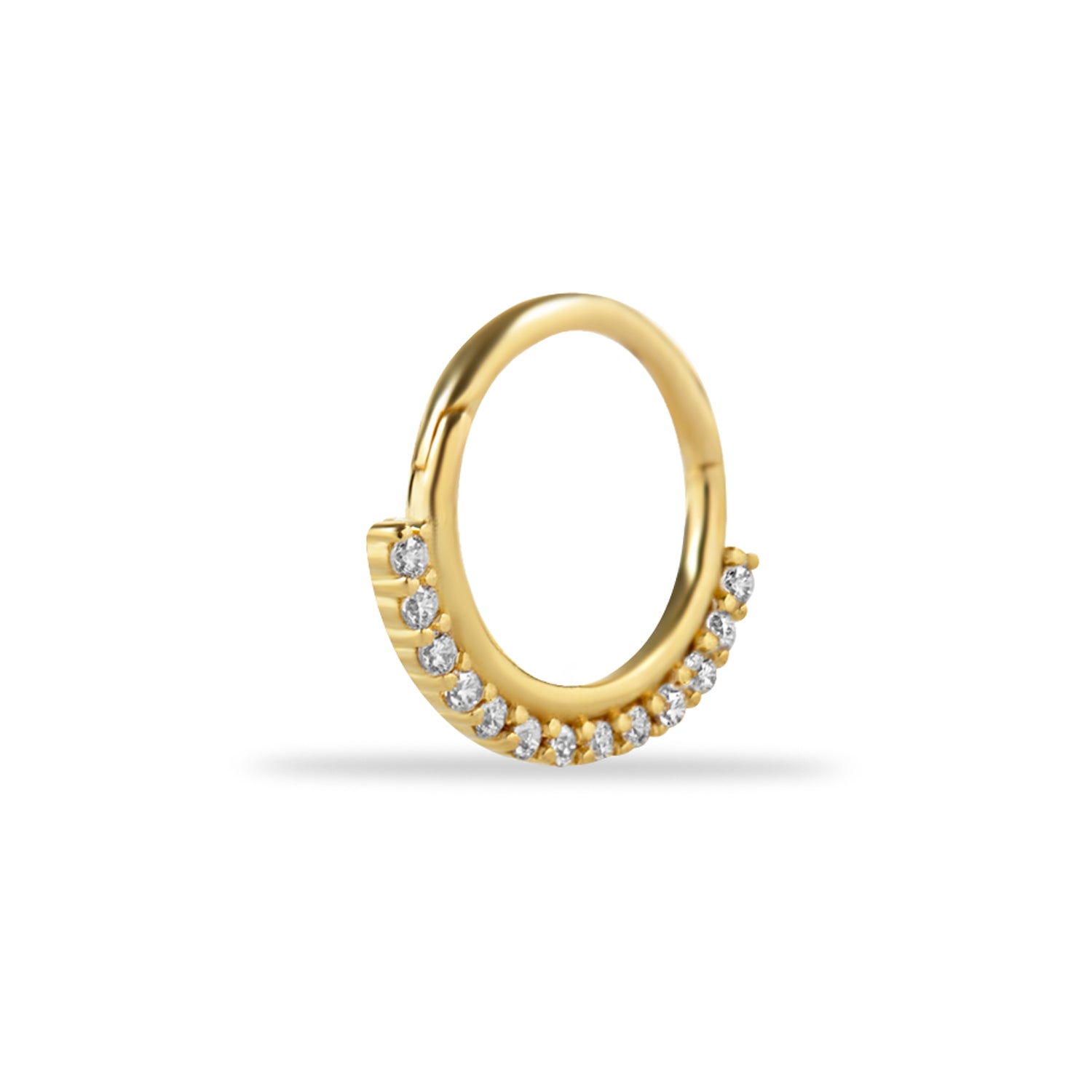 8mm Hoop piercing earring with clear zircons - 14K Solid Yellow Gold