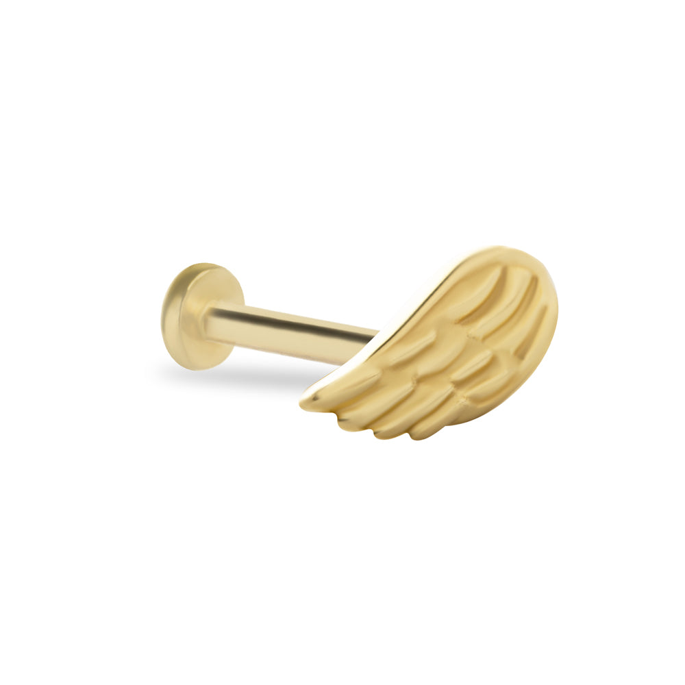 Wing stud piercing earring - 14K Solid Yellow Gold