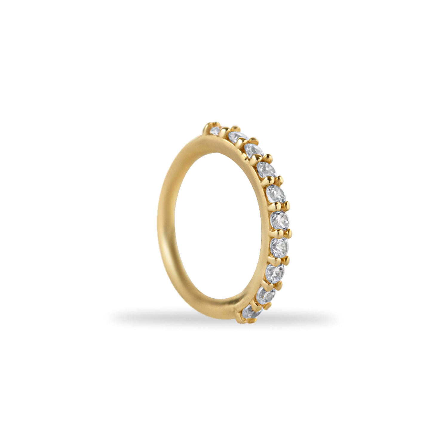 Hoop piercing earring with clear zircons- 14K Solid Yellow Gold